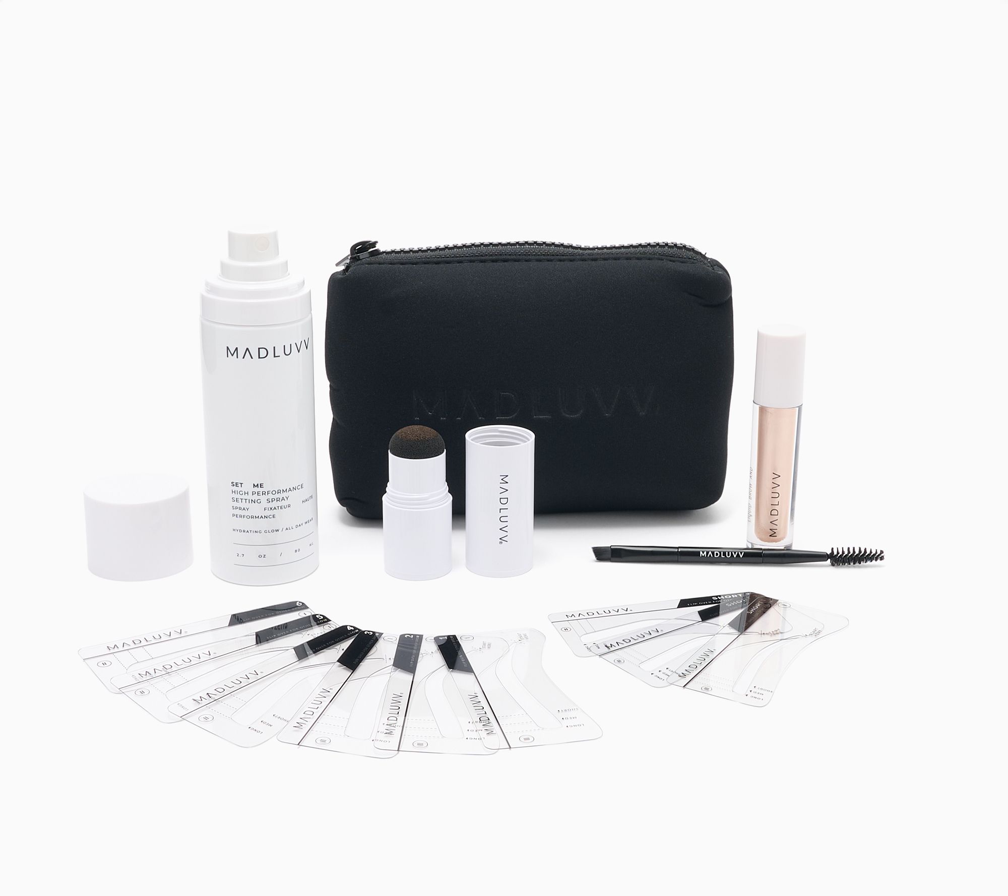 Madluvv Brow Stamp, Spray & Highlighter Kit with Bag