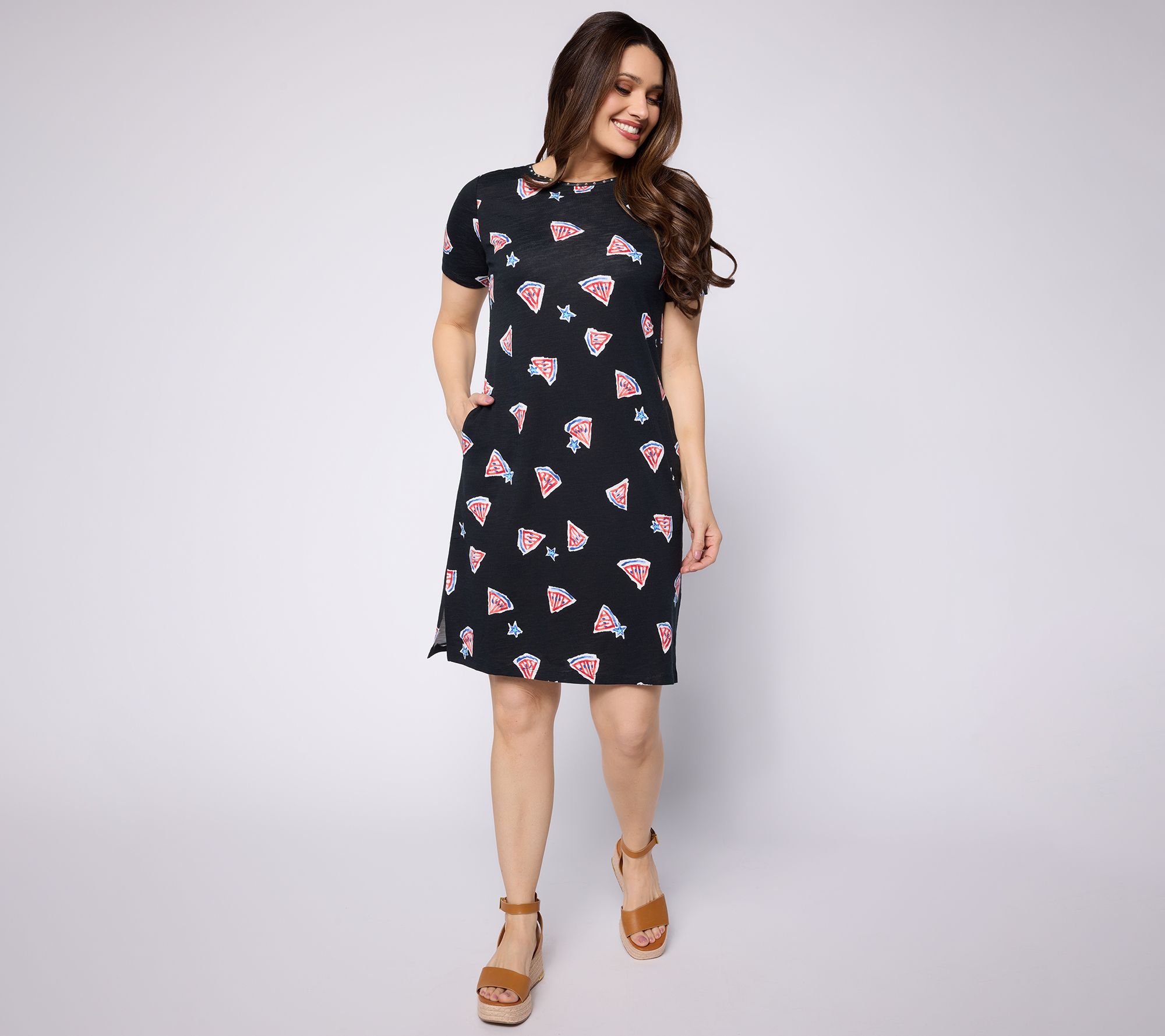 "As Is" Quacker Factory A Slice of Americana Printed Dress