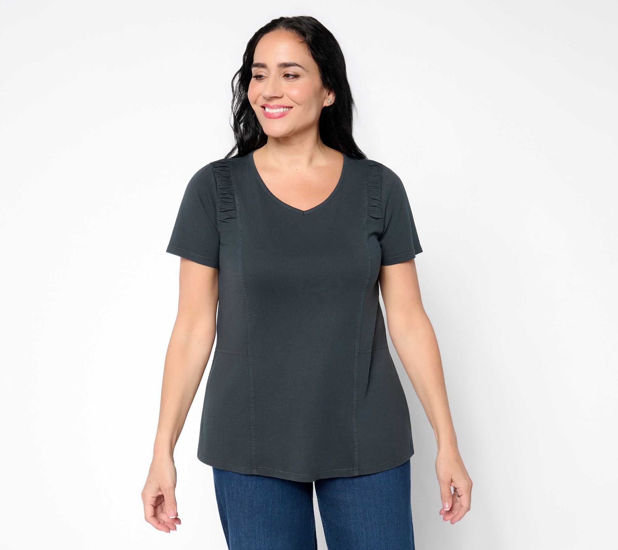 "As Is" LOGO by Lori Goldstein 100% Cotton V-Neck Seamed Tee