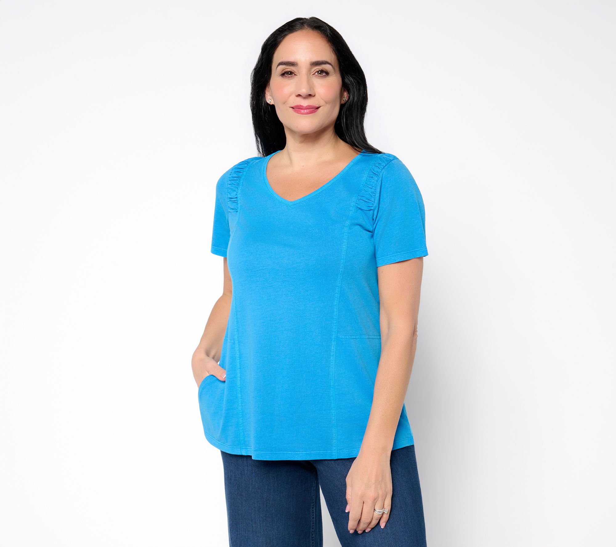 "As Is" LOGO by Lori Goldstein 100% Cotton V-Neck Seamed Tee
