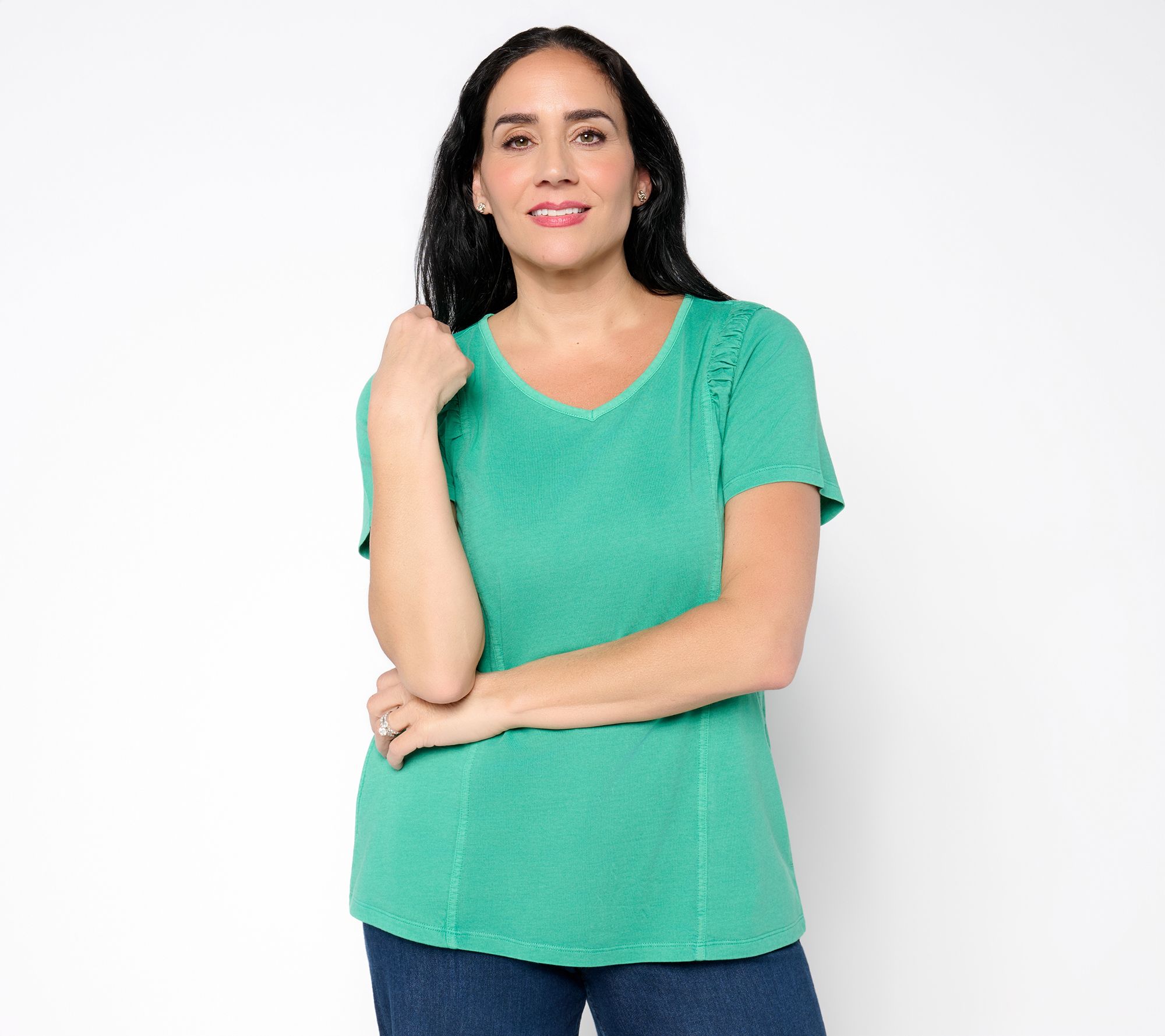 "As Is" LOGO by Lori Goldstein 100% Cotton V-Neck Seamed Tee