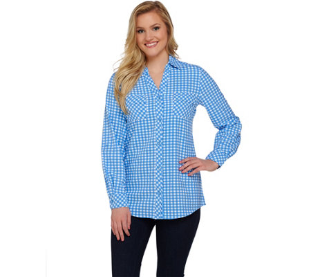 Denim & Co. Long Sleeve Gingham Woven Shirt with Roll Tab - Page 1 ...