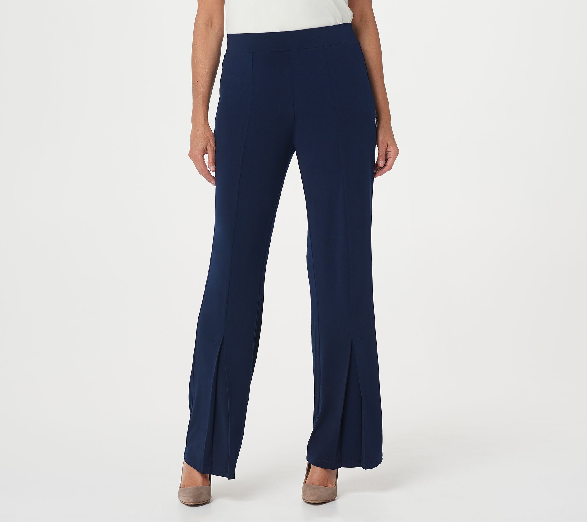 Susan Graver Regular Liquid Knit Pull-On Pleated Flare Leg Pants - QVC.com