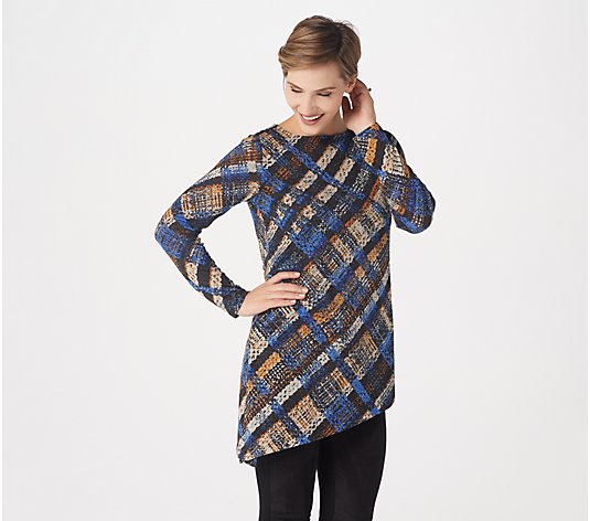 Susan Graver Printed Sweater Knit Asymmetrical Hem Tunic