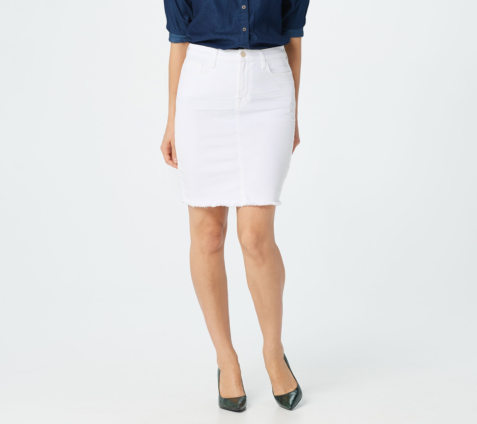 Jen7 by 7 for All Mankind Pencil Skirt with Frayed hem - White - QVC.com