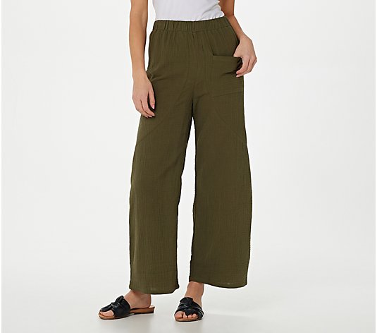 Truth + Style Petite Textured Woven Cotton Pull-On Pants