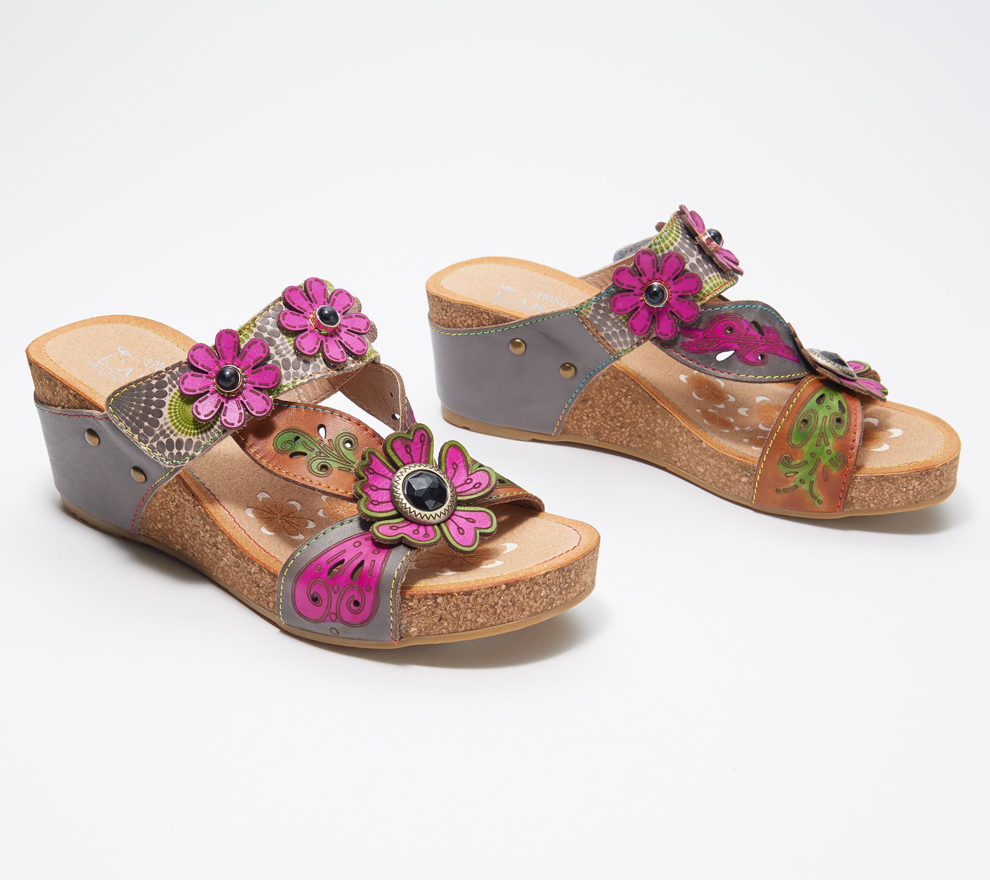 L'Artiste by Spring Step Leather Wedge Sandals - Adelanda - QVC.com