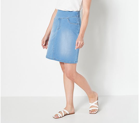 Denim & Co. Comfy Knit V-Yoke Pull-On Denim Skirt