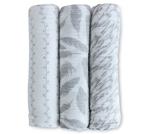 Ely's & Co. Set of 3 Gray Cotton Muslin SwaddleBlankets