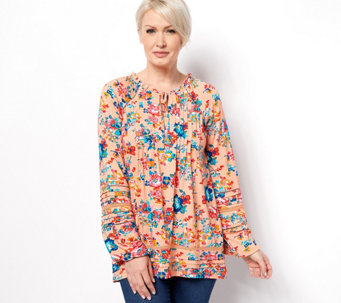 Tolani Collection Long Sleeve V-Neck Blouse w/ Lace Detail