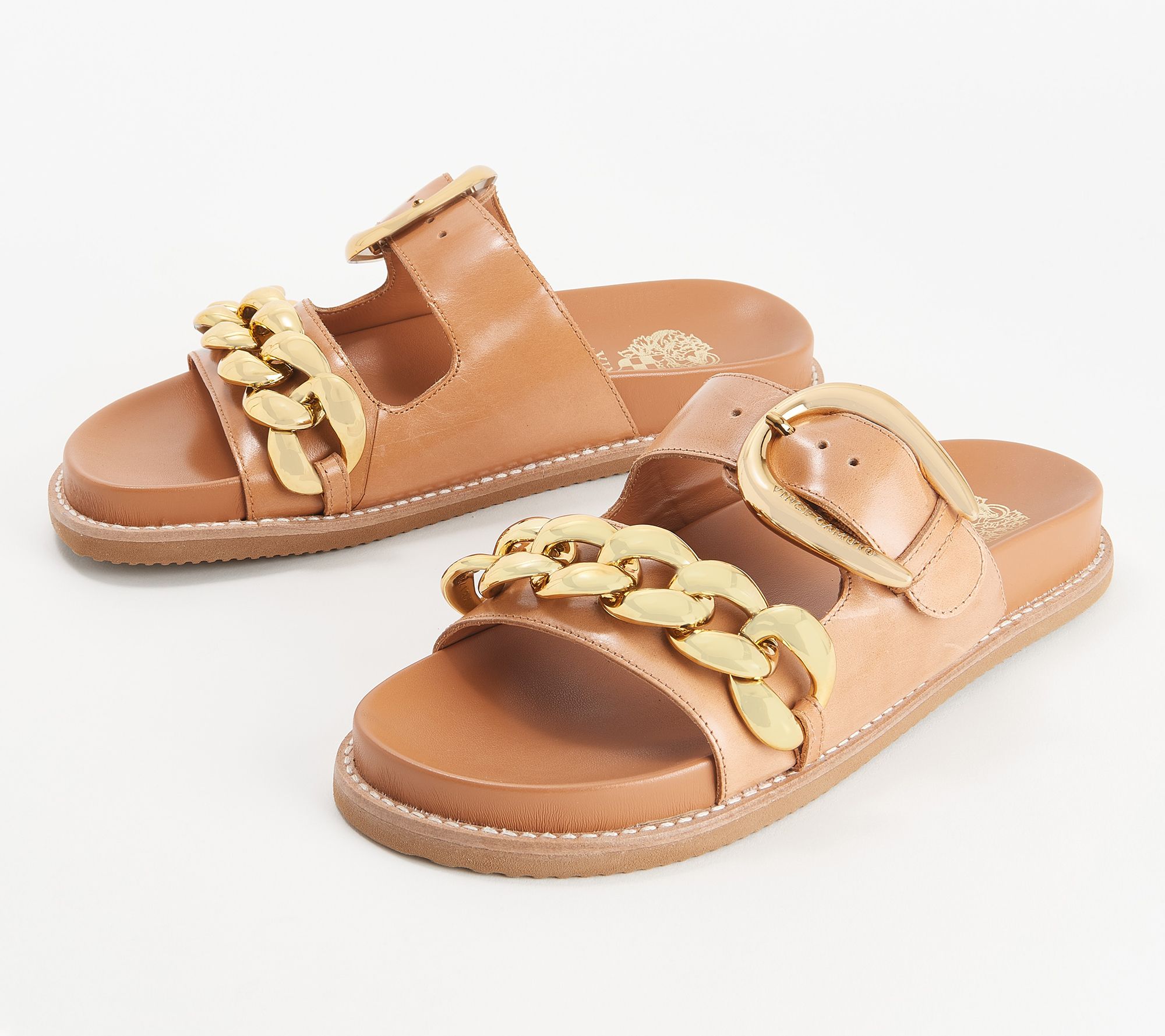 Vince Camuto Leather Slide Sandals - Kenedys - QVC.com