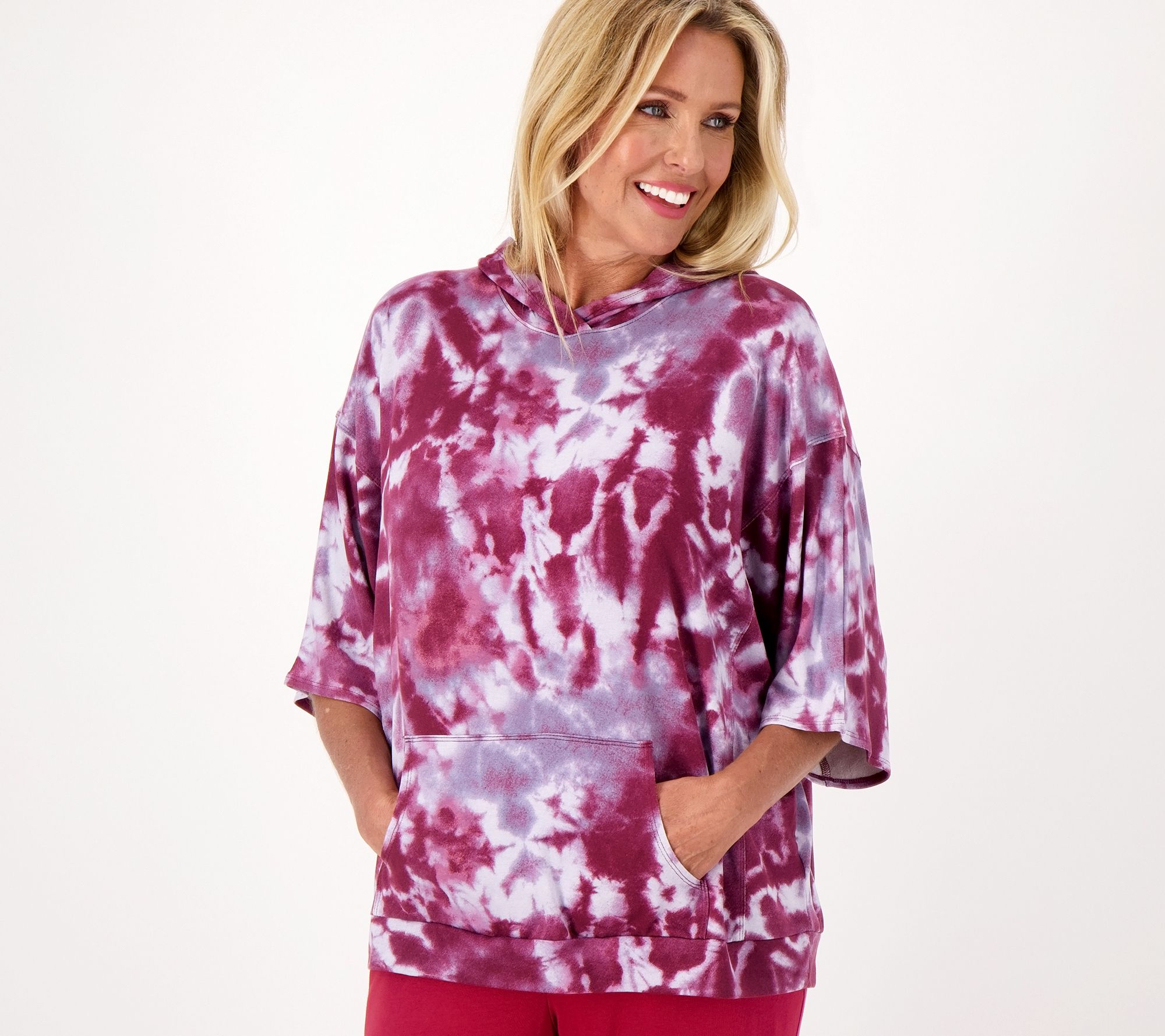 AnyBody Cozy Knit French Terry Hooded Poncho