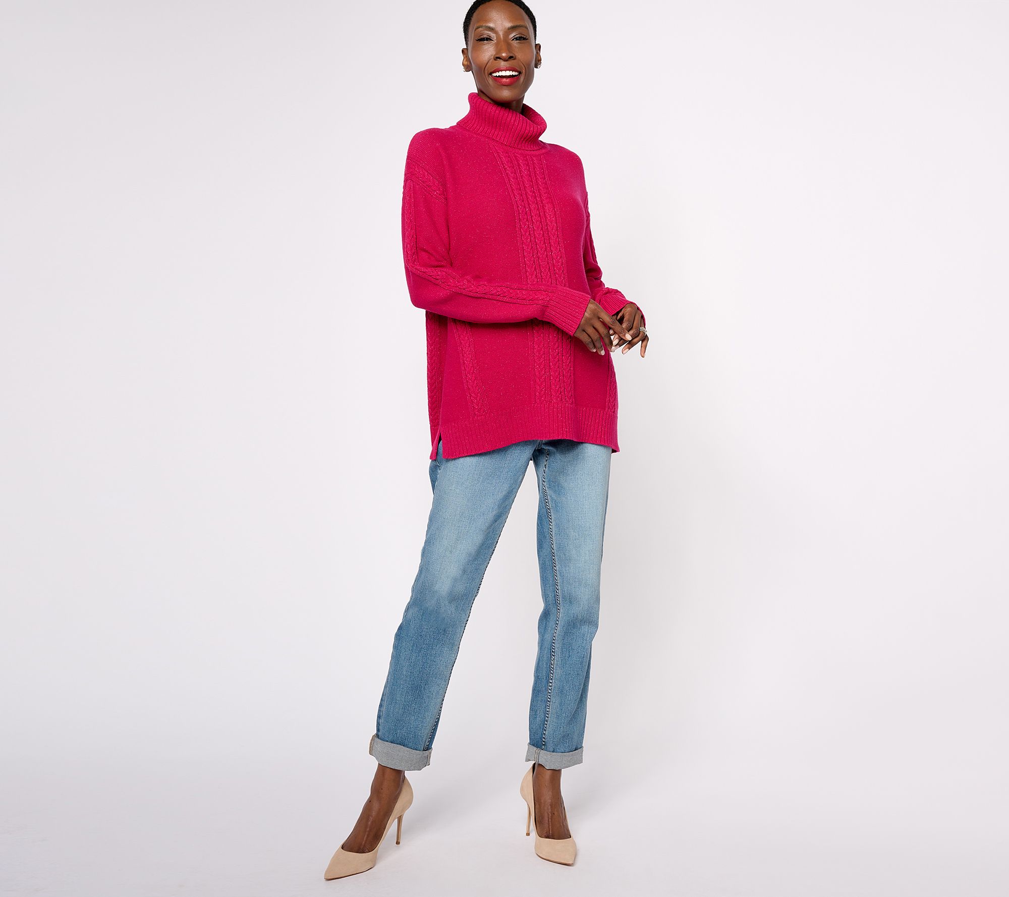 Isaac Mizrahi Live Cable Stitch Turtleneck Sweater