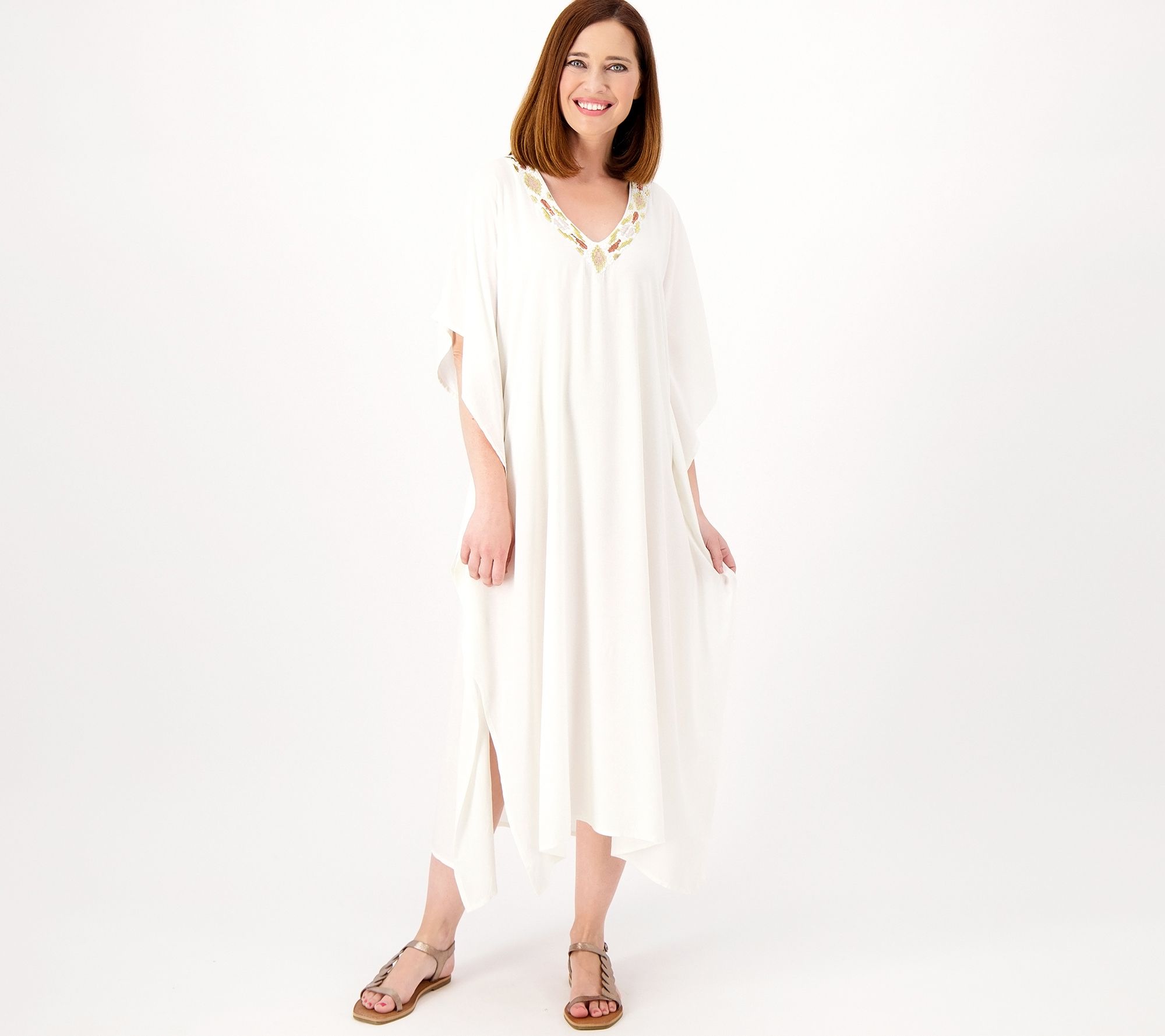 "As Is"America and Beyond Embroidered V Neck Caftan