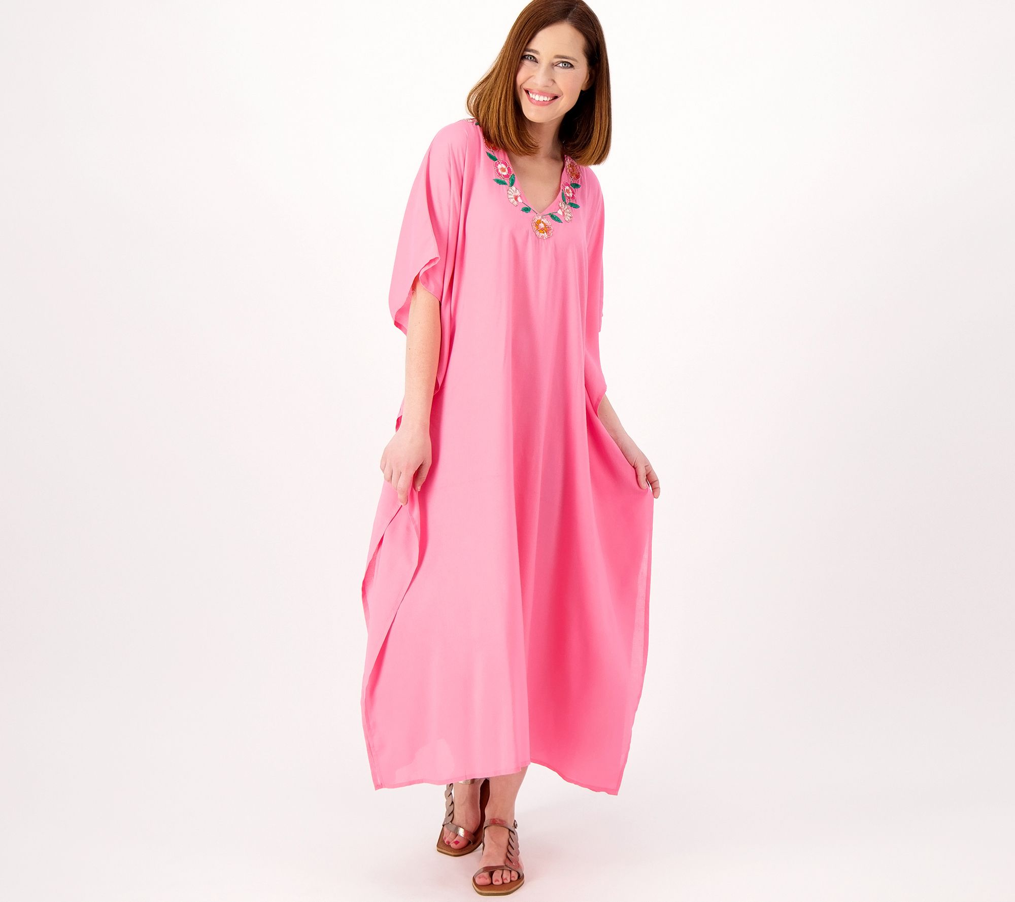 America and Beyond Embroidered V Neck Caftan