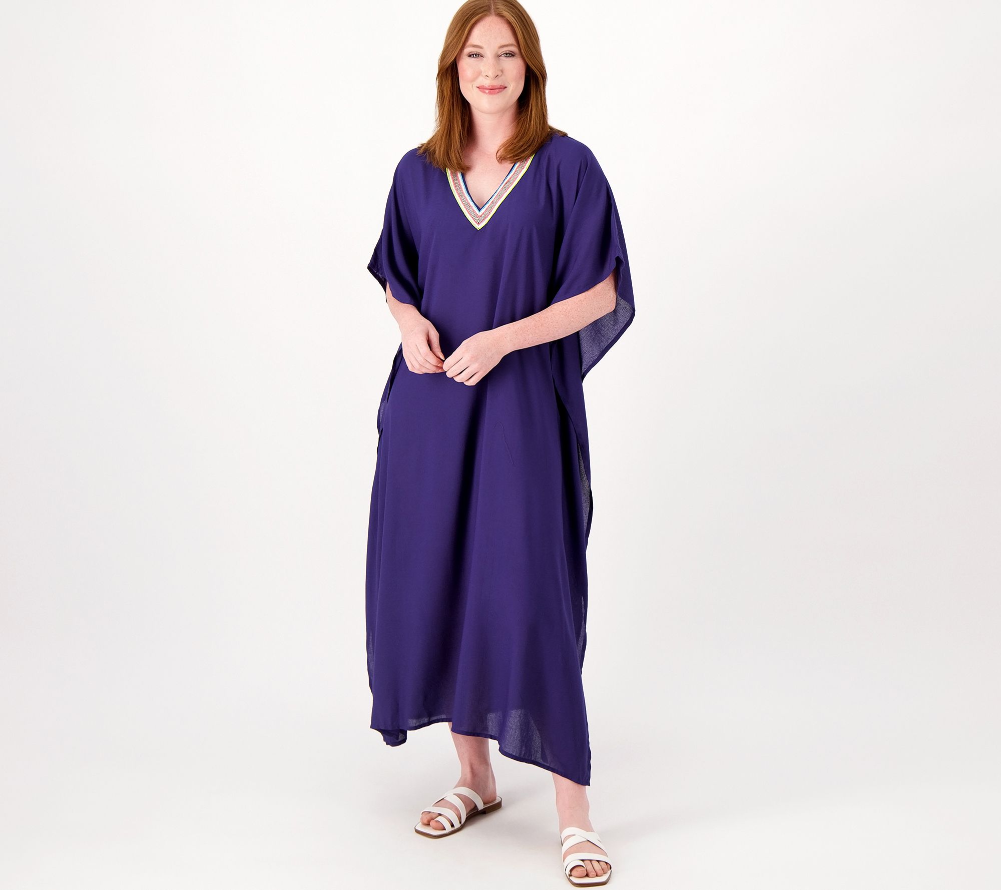 America and Beyond Embroidered V Neck Caftan