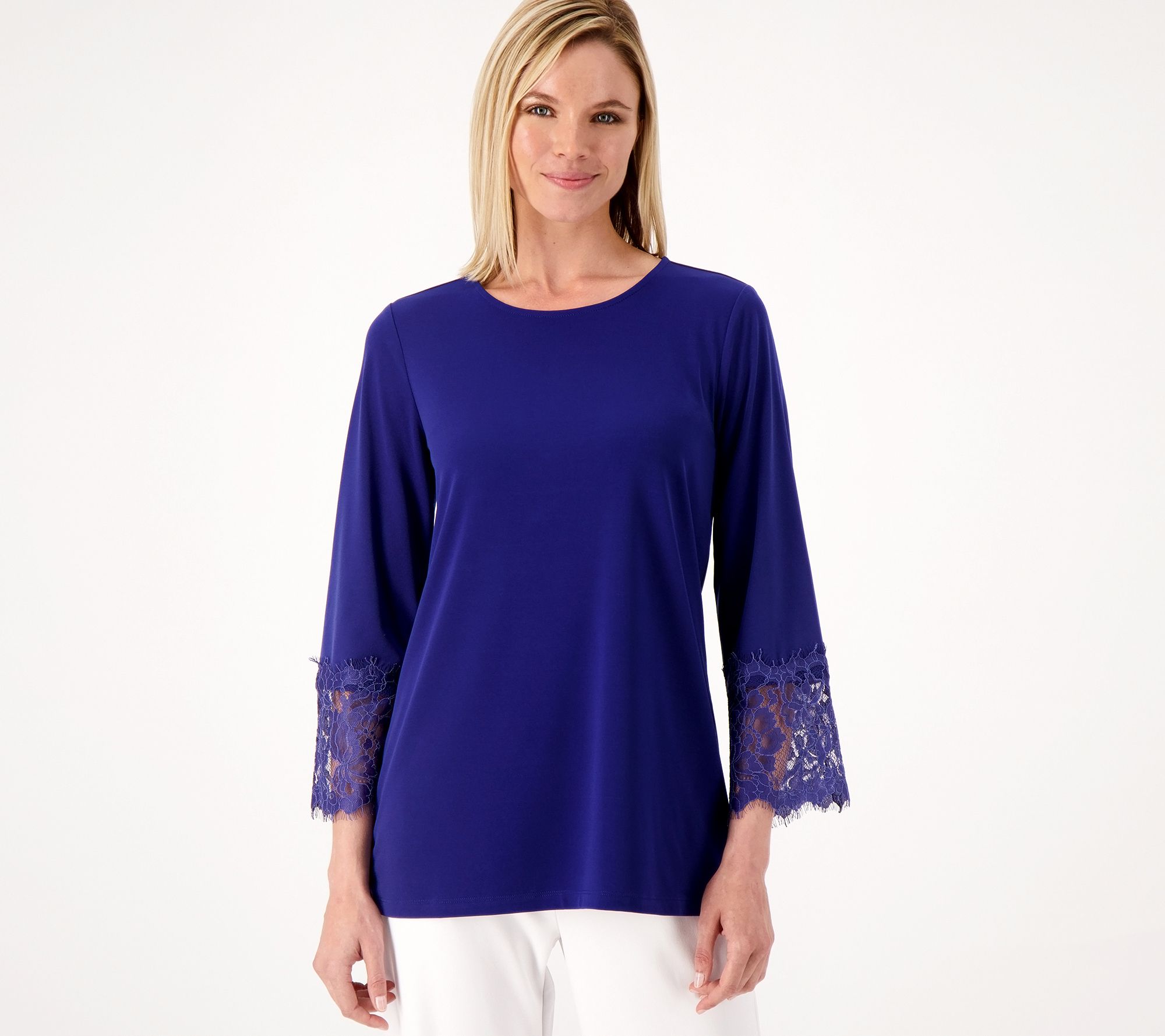 Susan Graver Occasions Liquid Knit Tunic w/ Lace Details - QVC.com