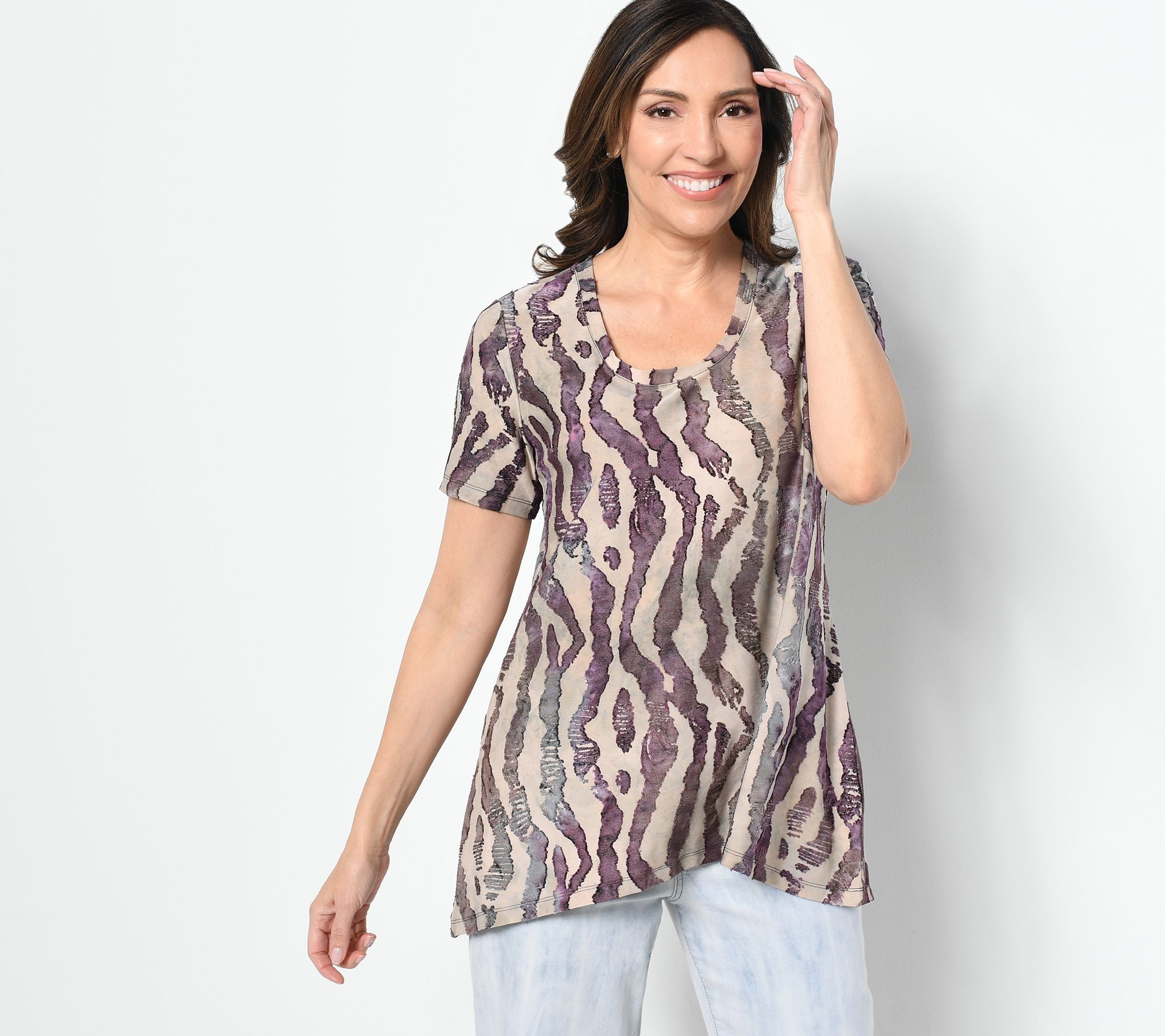 "As Is" LOGO by Lori Goldstein Knit Jacquard Short Sleeve Top
