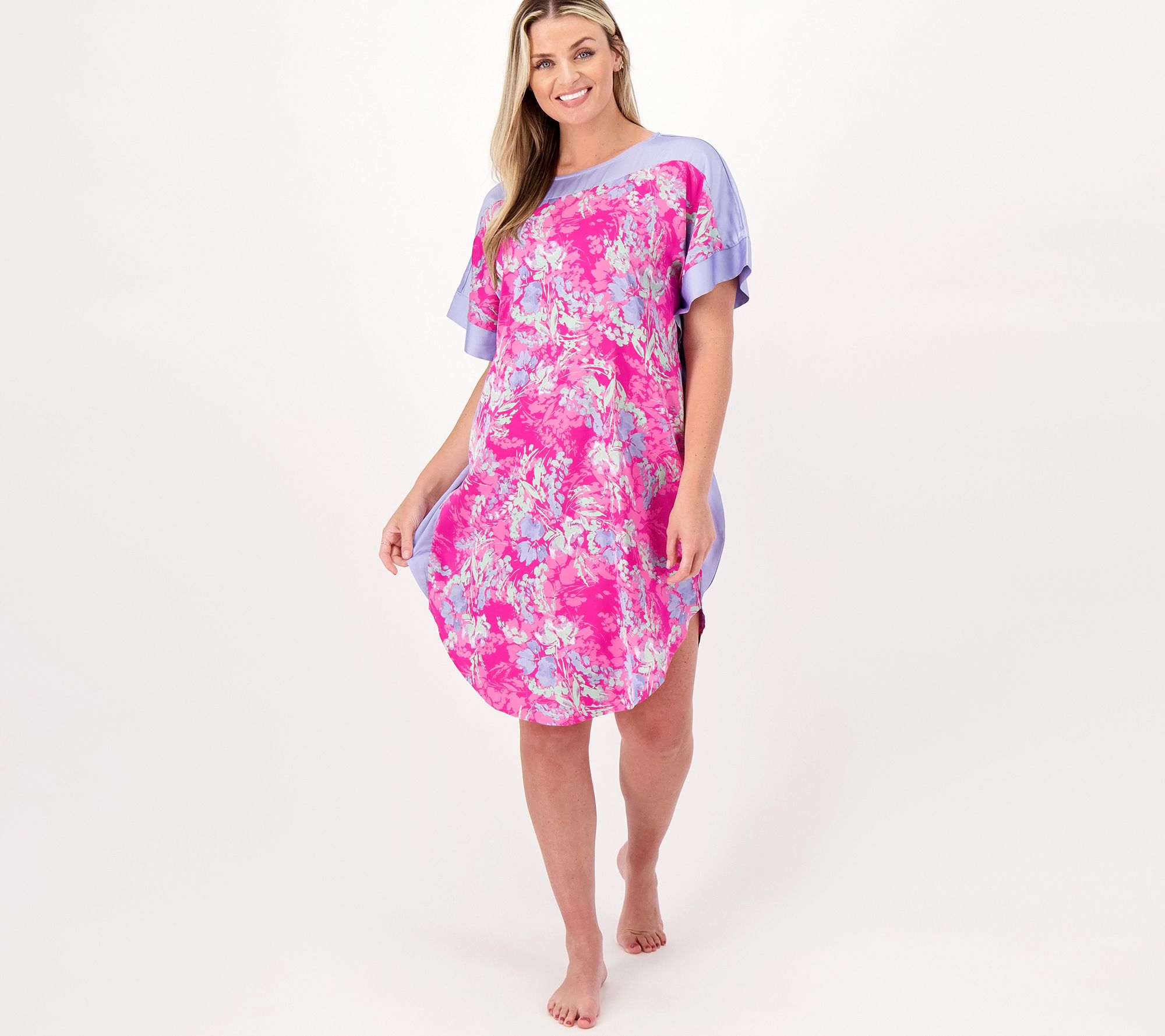 "As Is" Breezies Lounge Floral Printed Caftan with Solid Trim