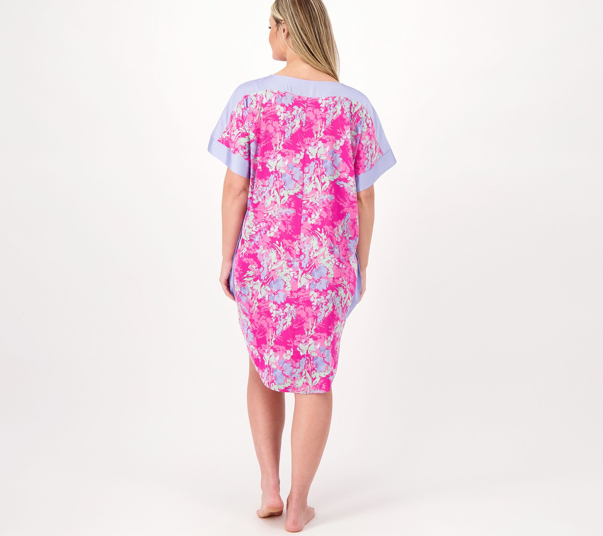 "As Is" Breezies Lounge Floral Printed Caftan with Solid Trim