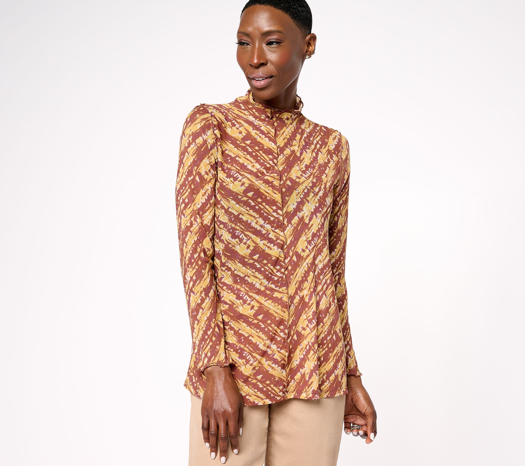 LOGO Layers by Lori Goldstein Mesh Mock Neck Top