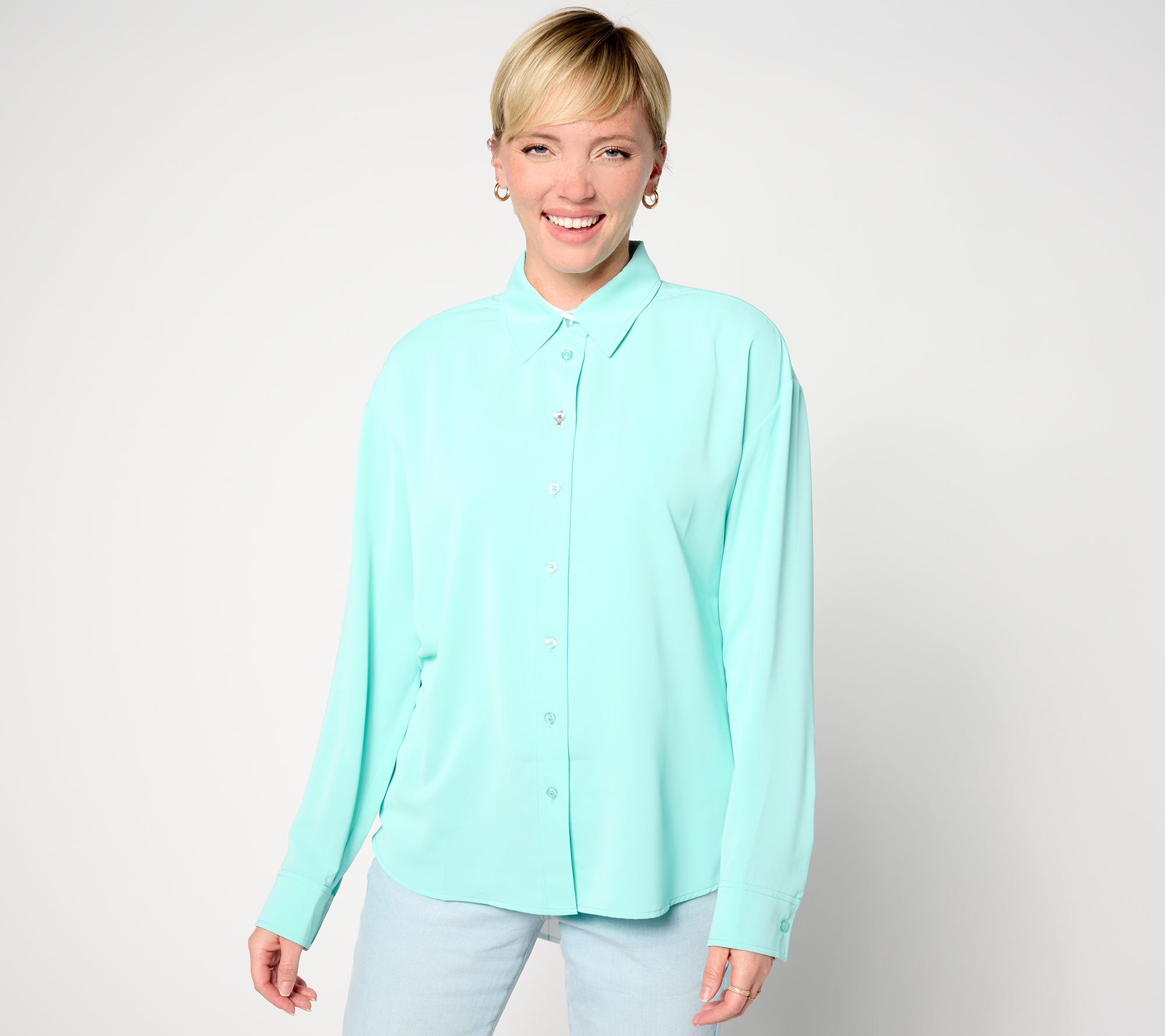 Encore by Idina Menzel Button Front Long Sleeve Denim Shirt 