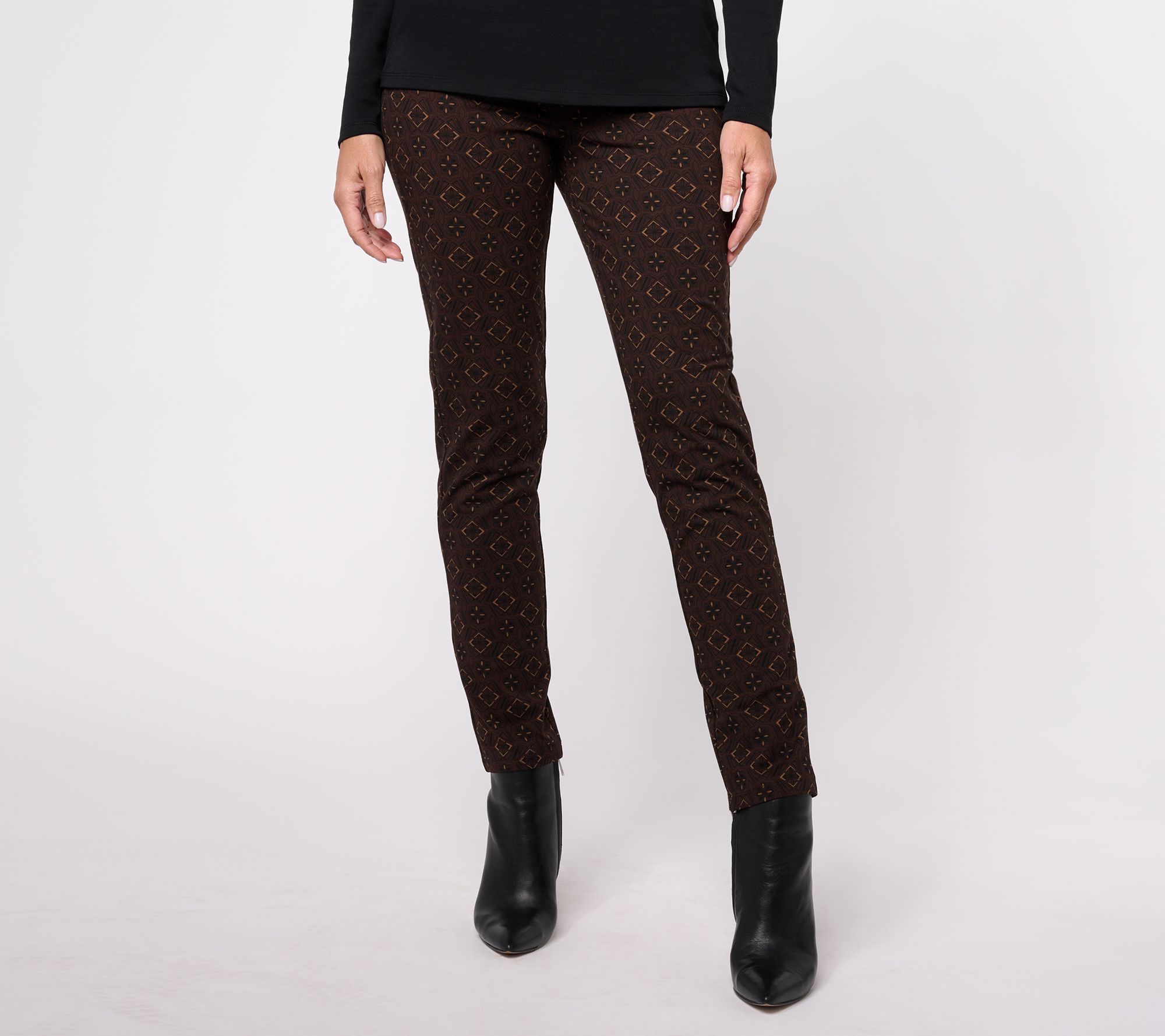 "As Is" Susan Graver Weekend Regular Printed Premium Stretch Ava Slim Pants