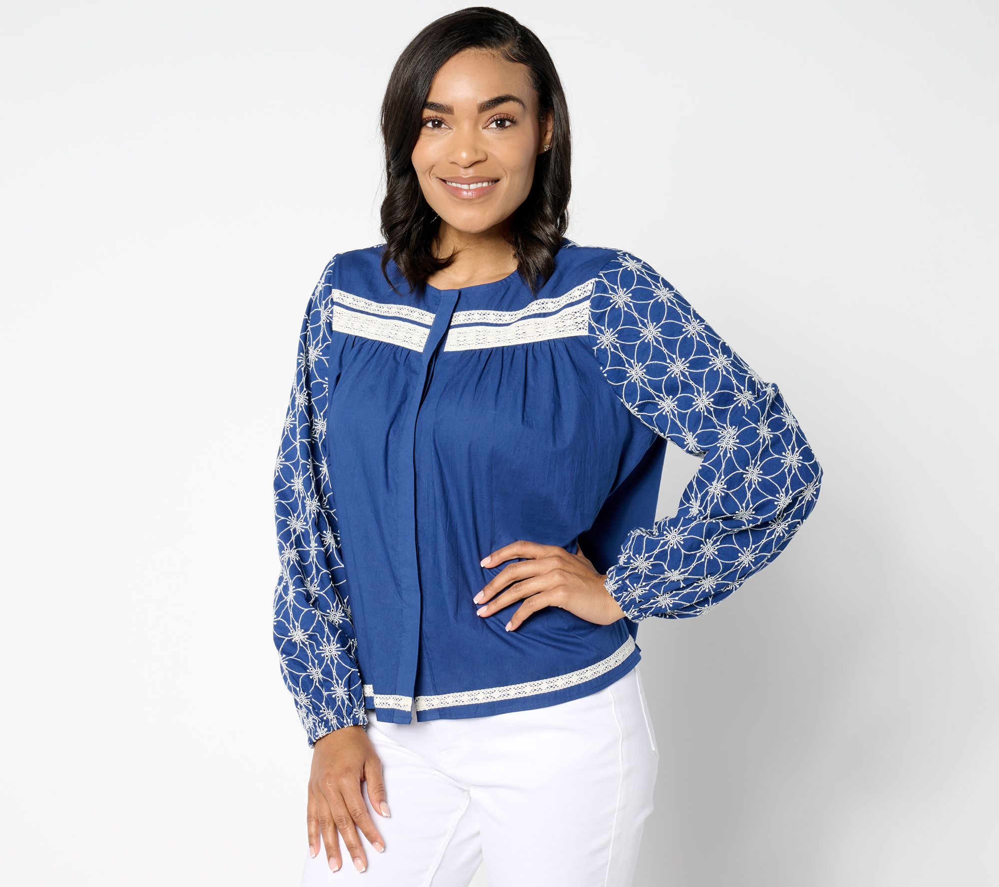 LOGO Lavish by Lori Goldstein Shiffli Mix Swing Jacket