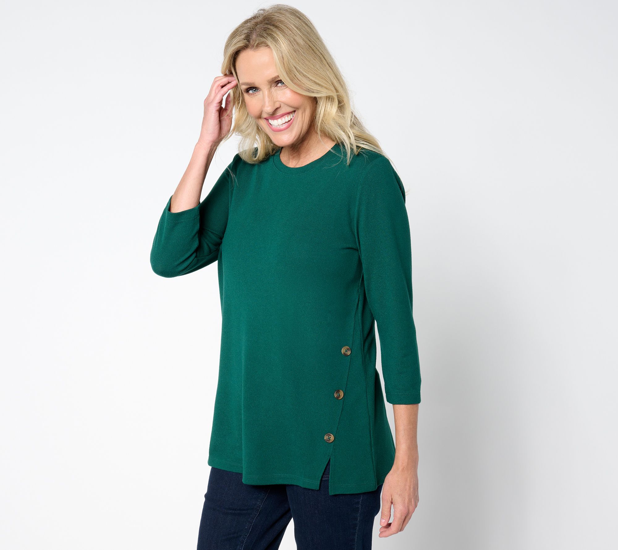 Denim & Co. Petite Heavenly Jersey Round Neck Tunic