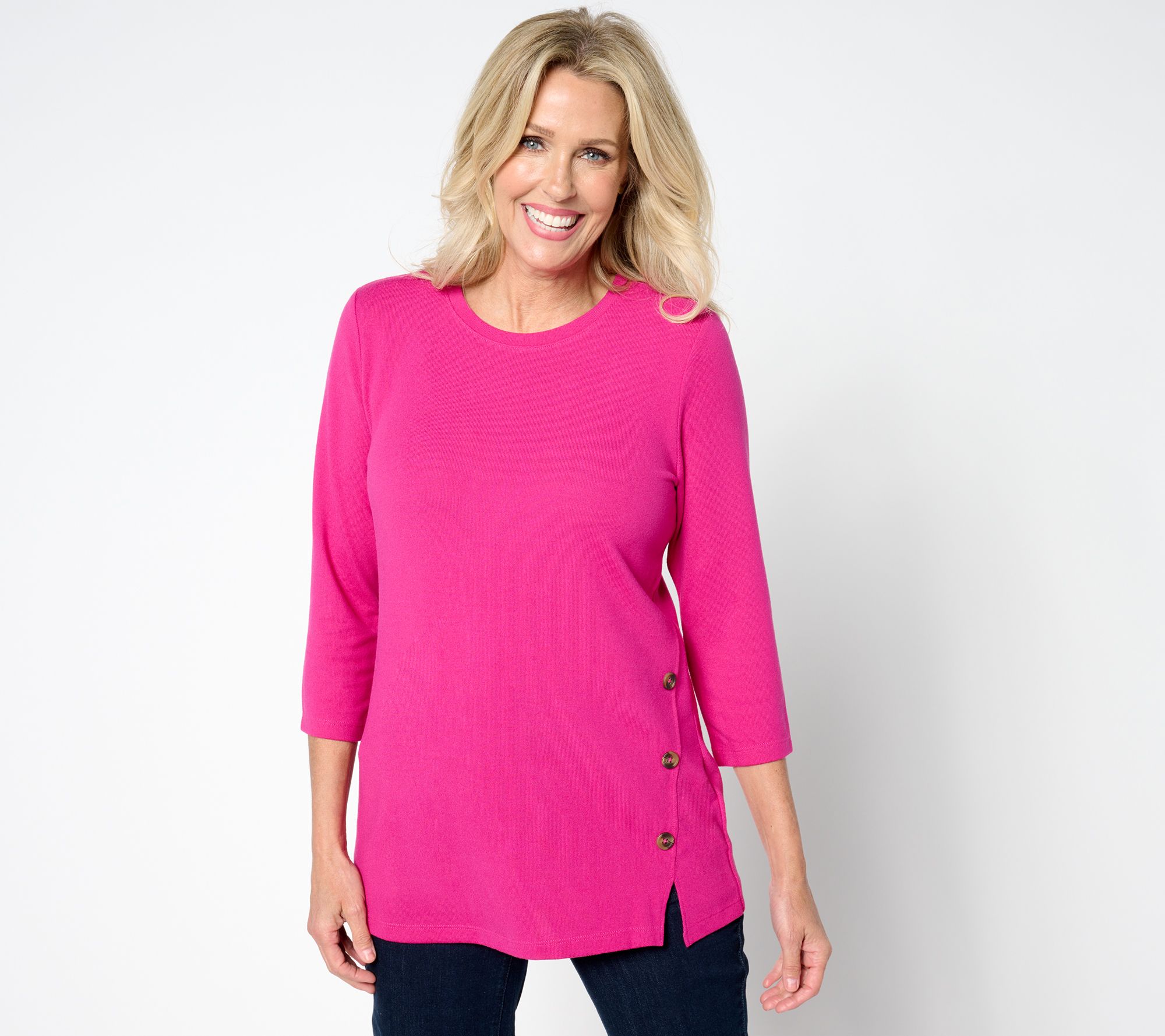 Denim & Co. Petite Heavenly Jersey Round Neck Tunic