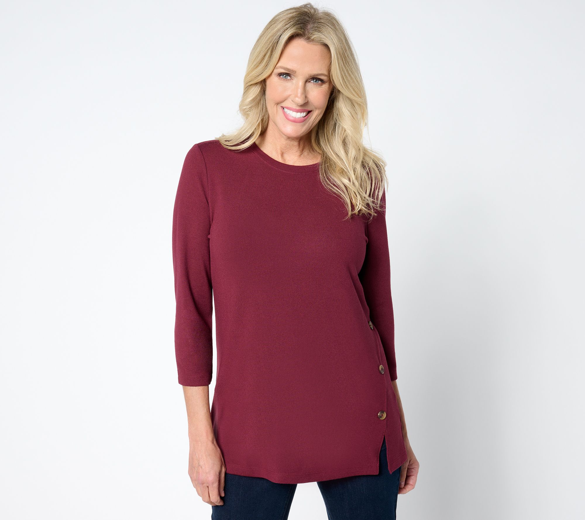 Denim & Co. Petite Heavenly Jersey Round Neck Tunic