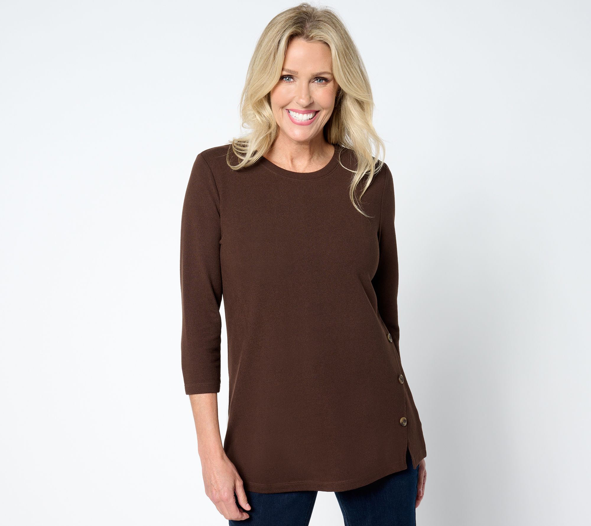 Denim & Co. Petite Heavenly Jersey Round Neck Tunic