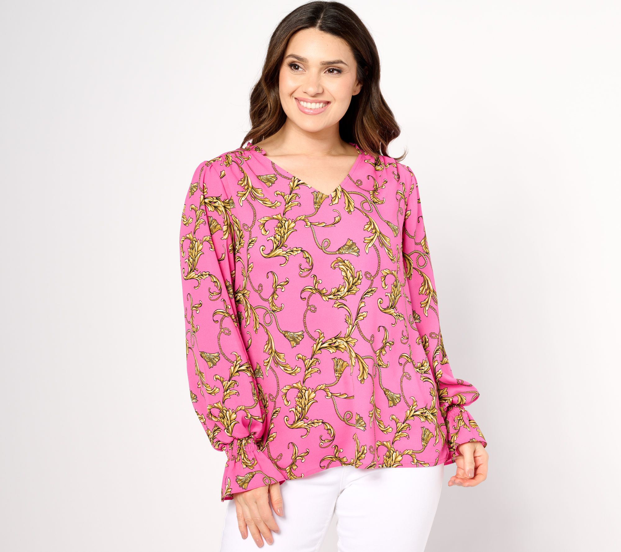 "As Is" Belle by Kim Gravel Status Update Smocked Sleeve Blouse