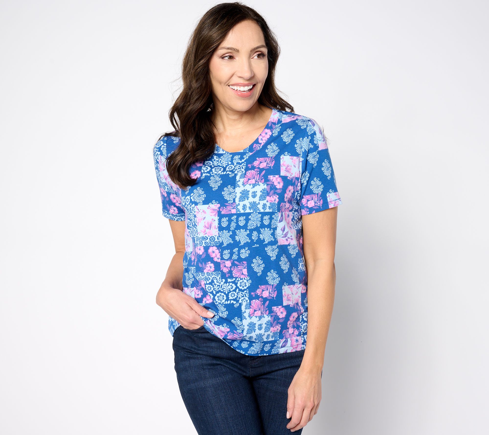 "As Is" AnyBody Lounge Cozy Knit Short Sleeve Printed Tee