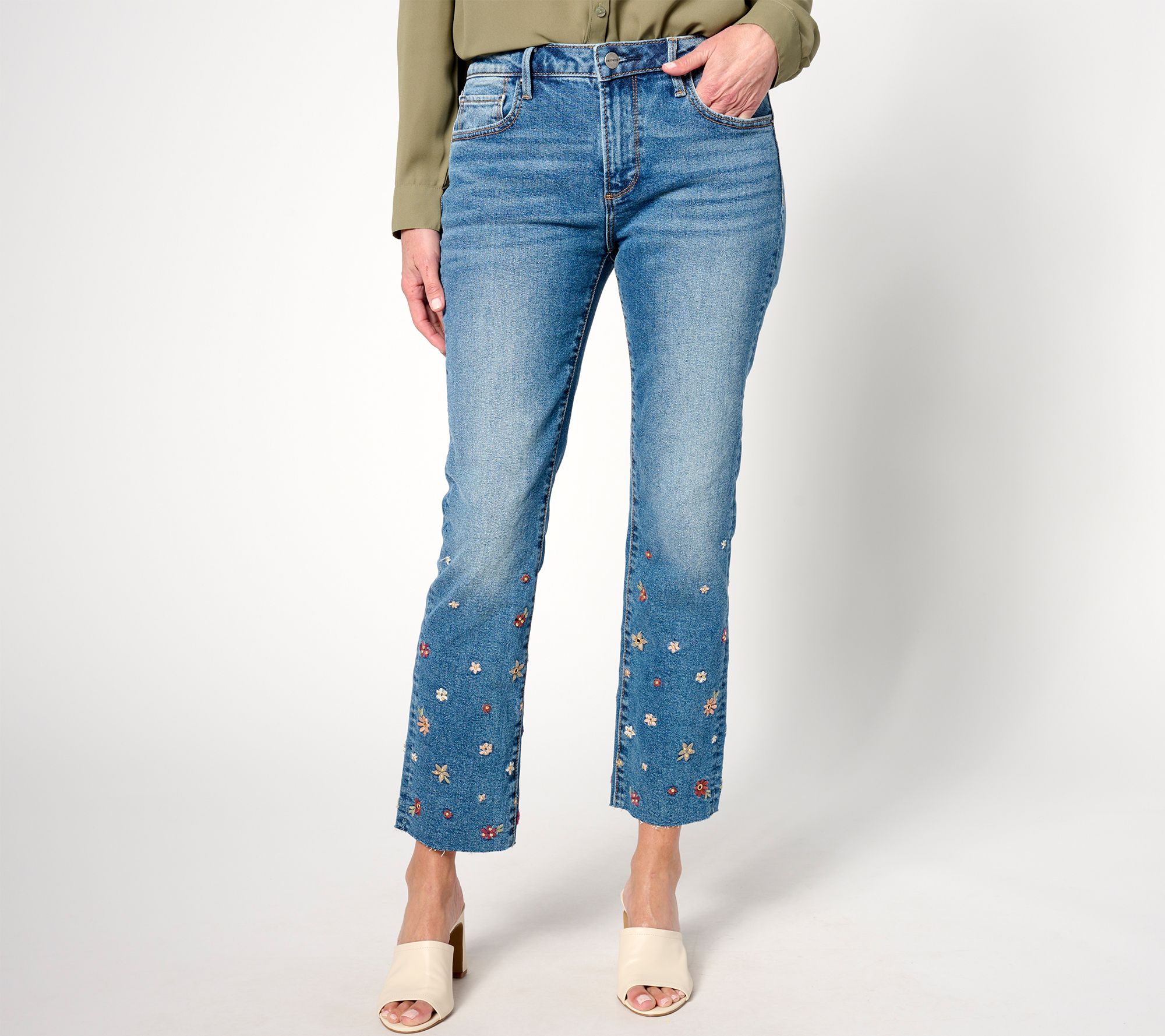 "As Is" Driftwood Jeans Colette Embroidered Crop Jeans