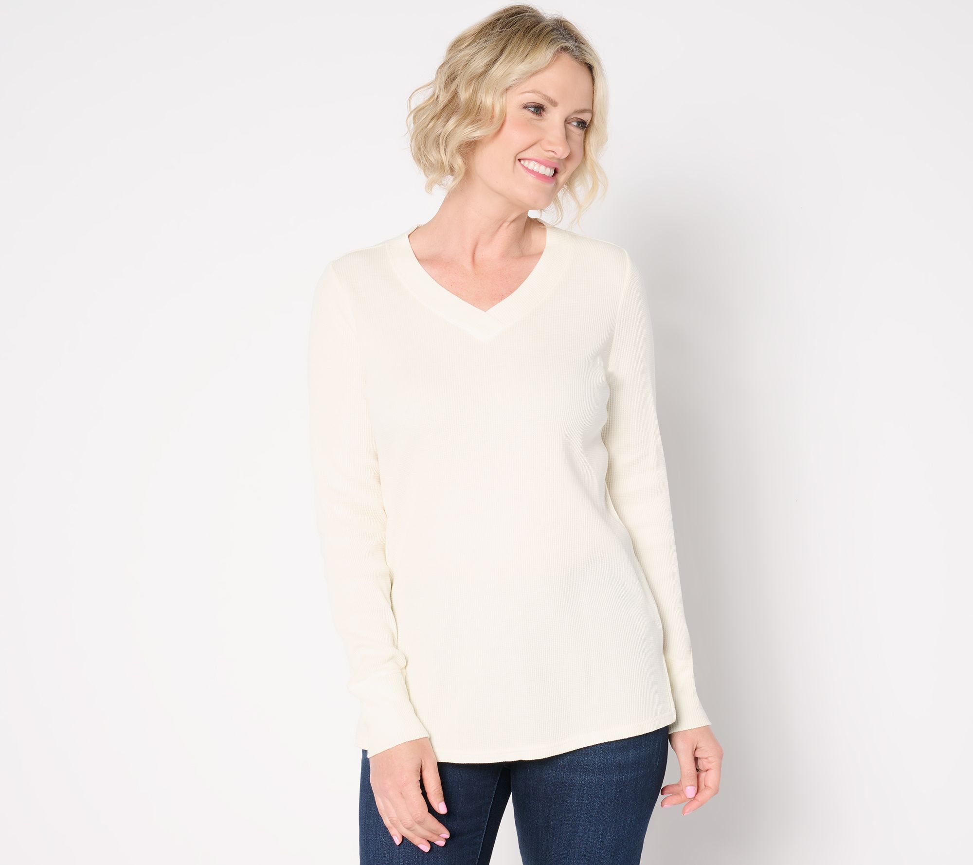 Belle by Kim Gravel Vintage Washed Waffle V-Neck Top