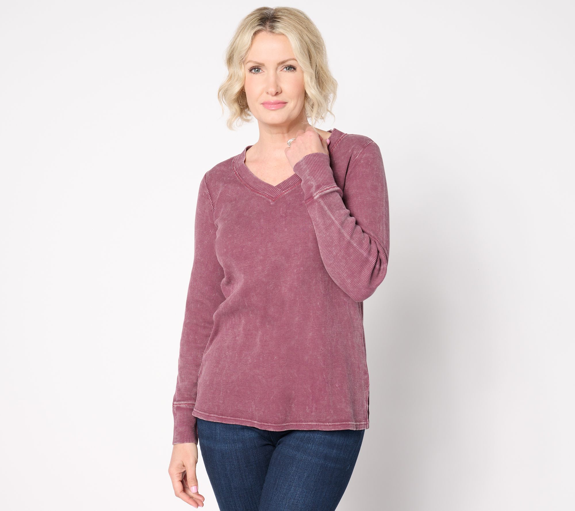 Belle by Kim Gravel Vintage Washed Waffle V-Neck Top