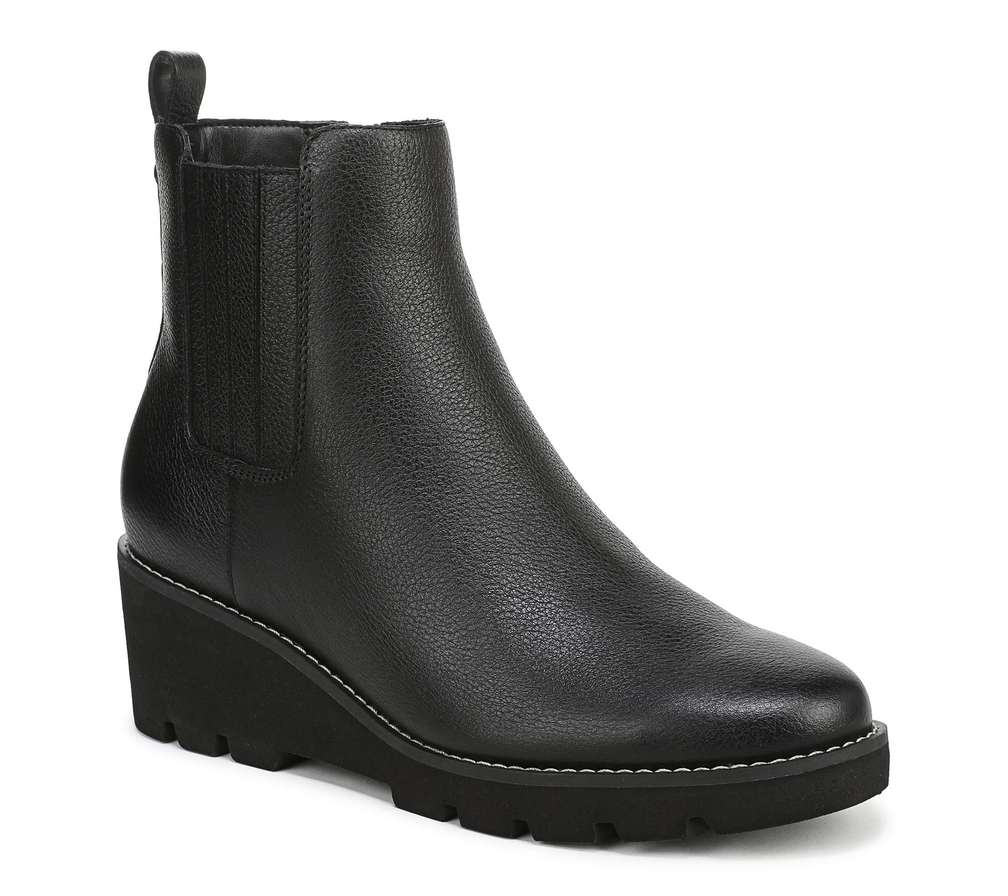 Vionic Willa Wedge – Women's Black Leather Water Repellent Loafers – Slip On – Mid Heel