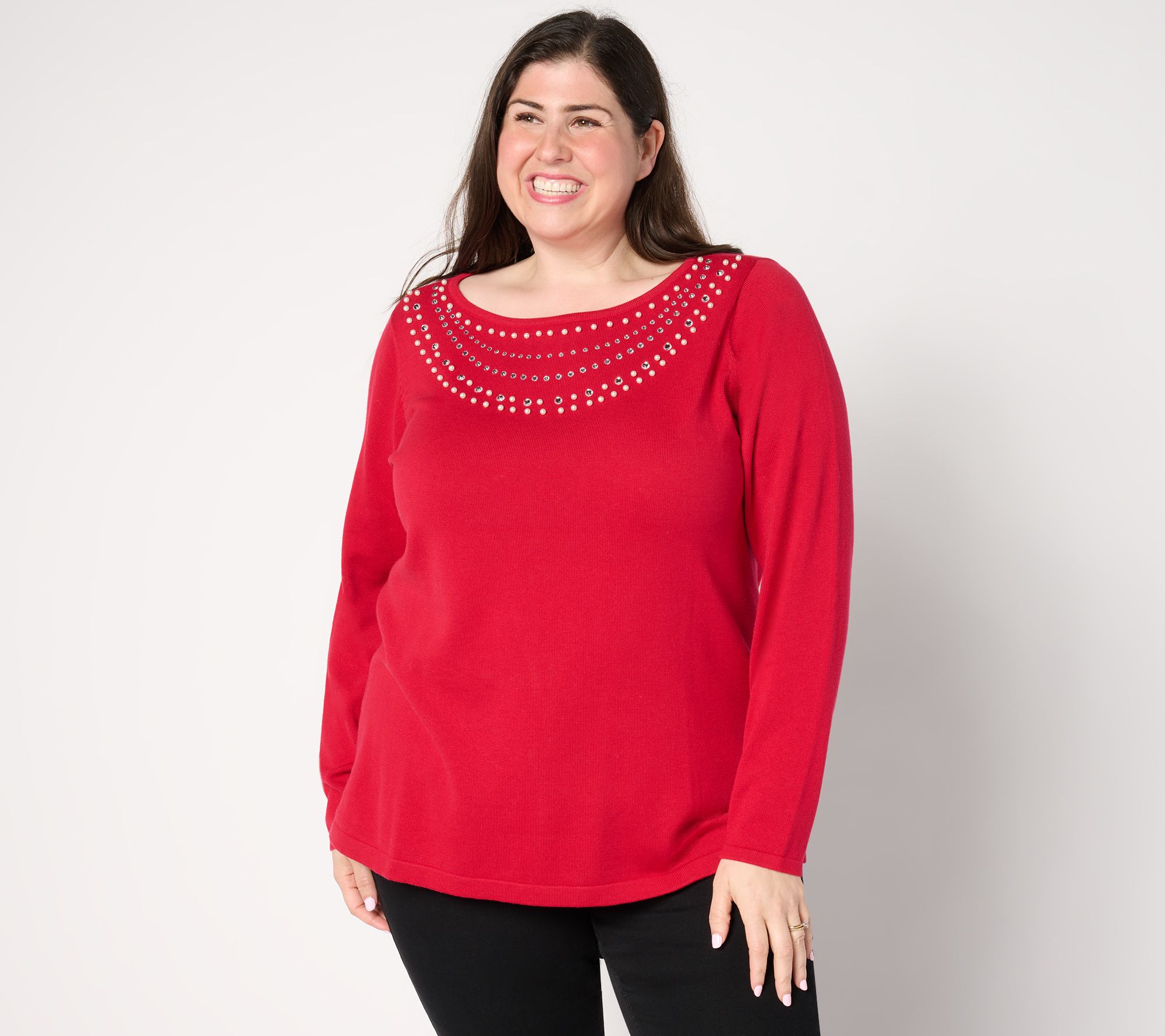 Quacker Factory Pearl and Rhinestone Necklace Long Sleeve