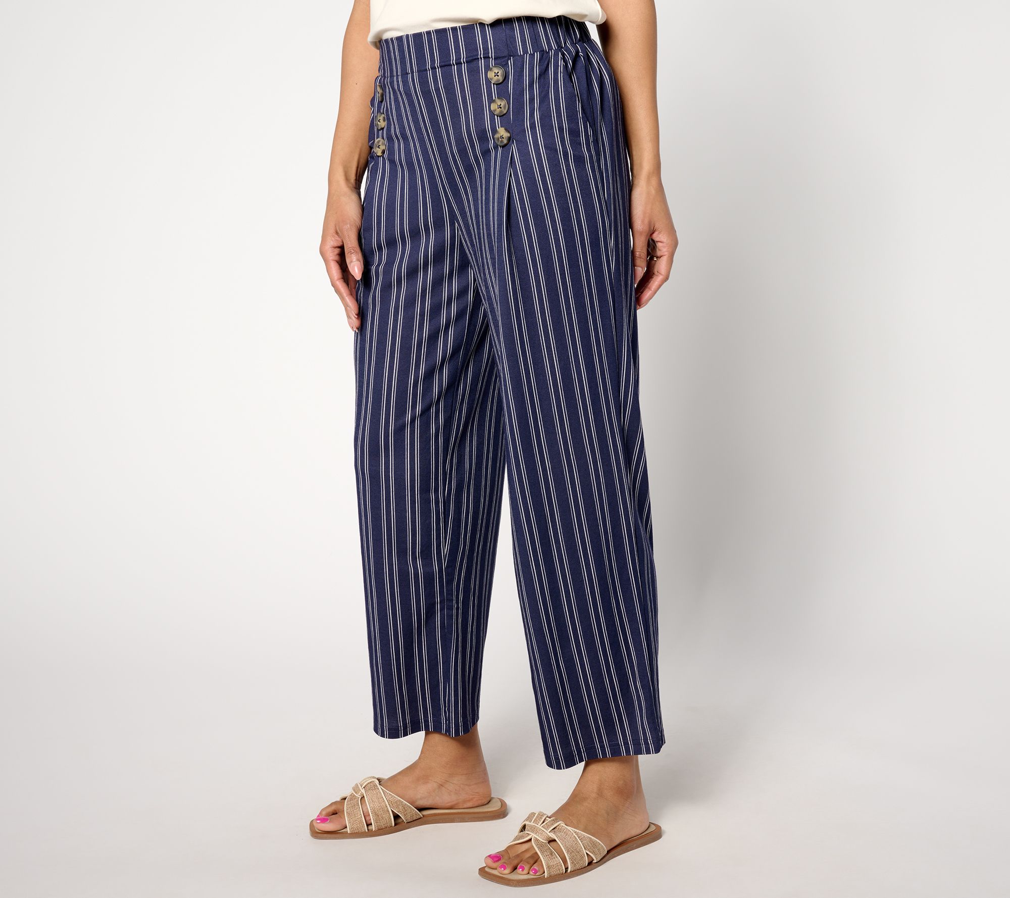 "As Is" Belle Beach by Kim Gravel Regular Cabana Knit Cropped Pant