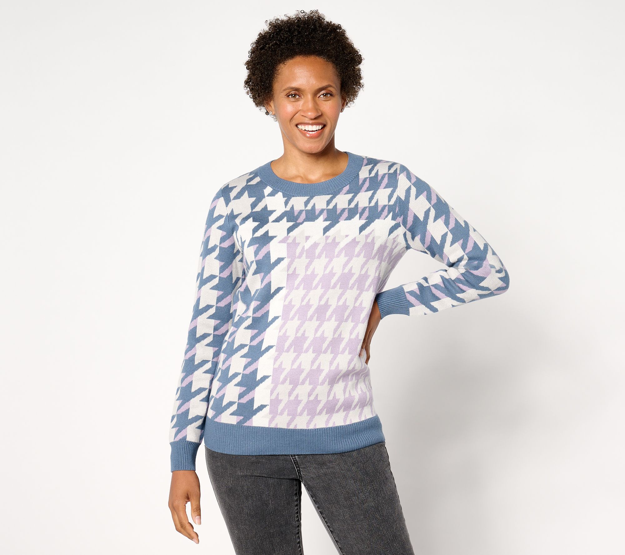 Denim & Co. Signature Houndstooth Placed Jacquard Sweater