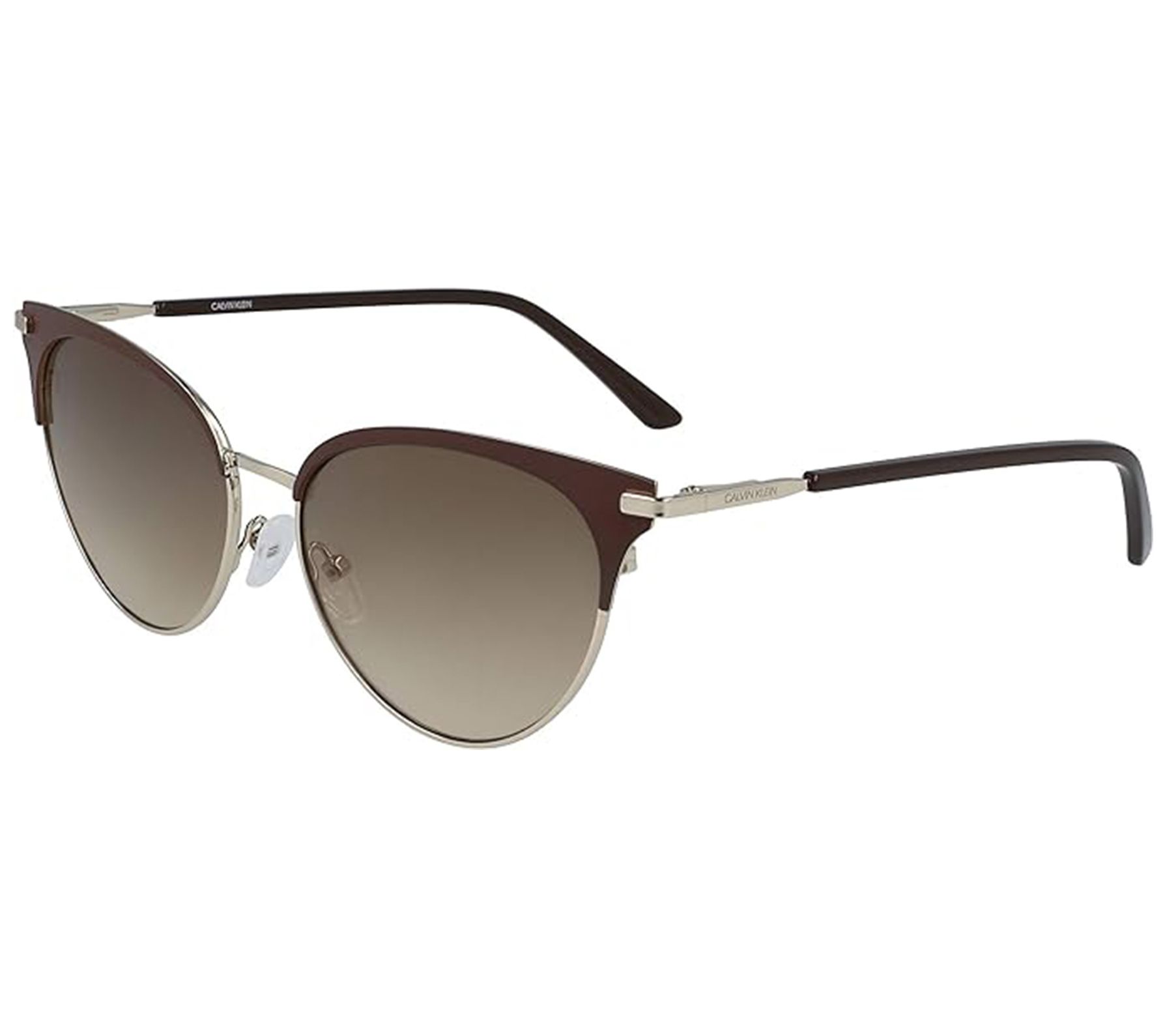 Calvin Klein Women's Satin Brown Metal Cat-Eye Sunglasses