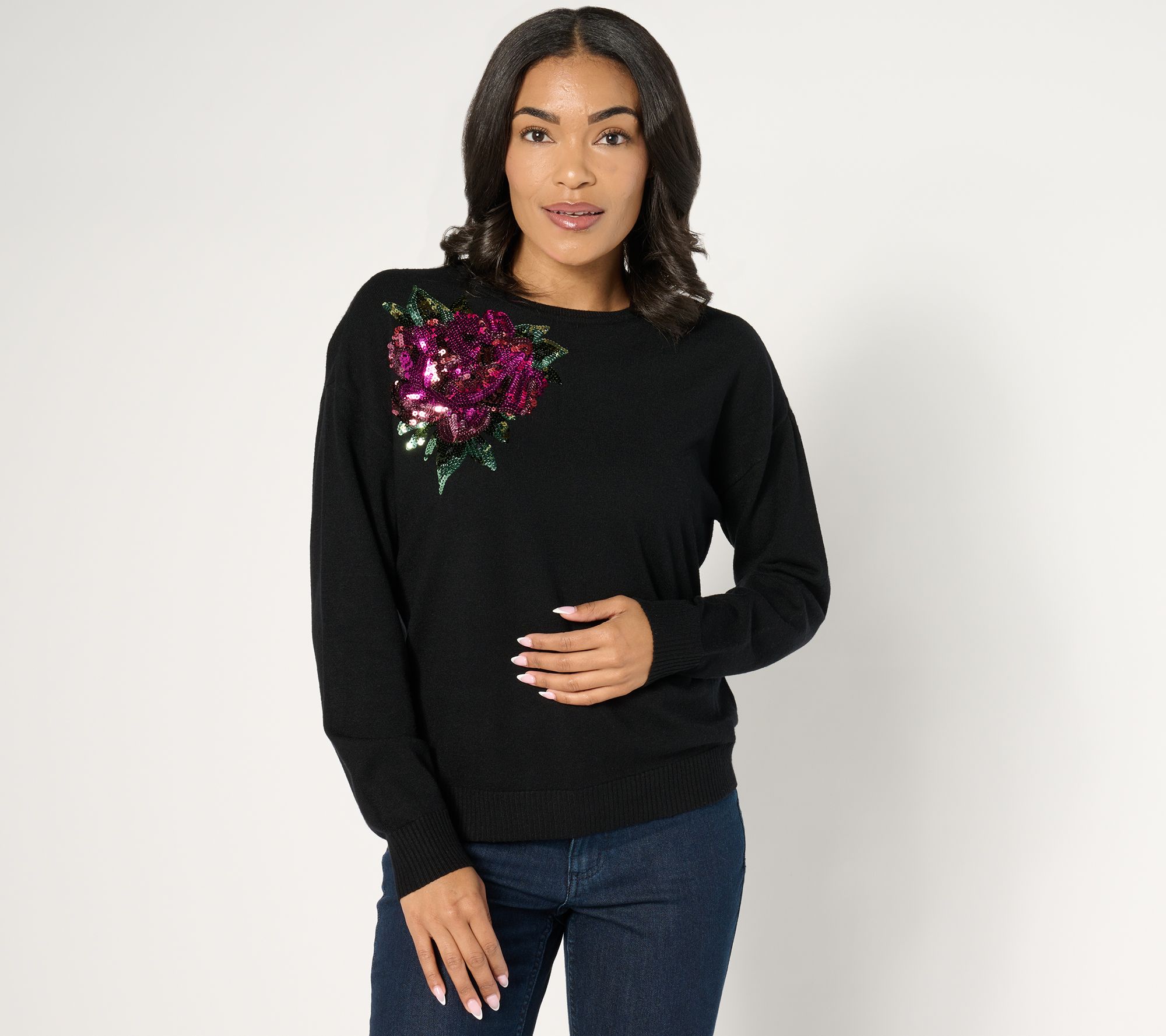 Isaac Mizrahi Live! Sequin Motif Pullover Sweater