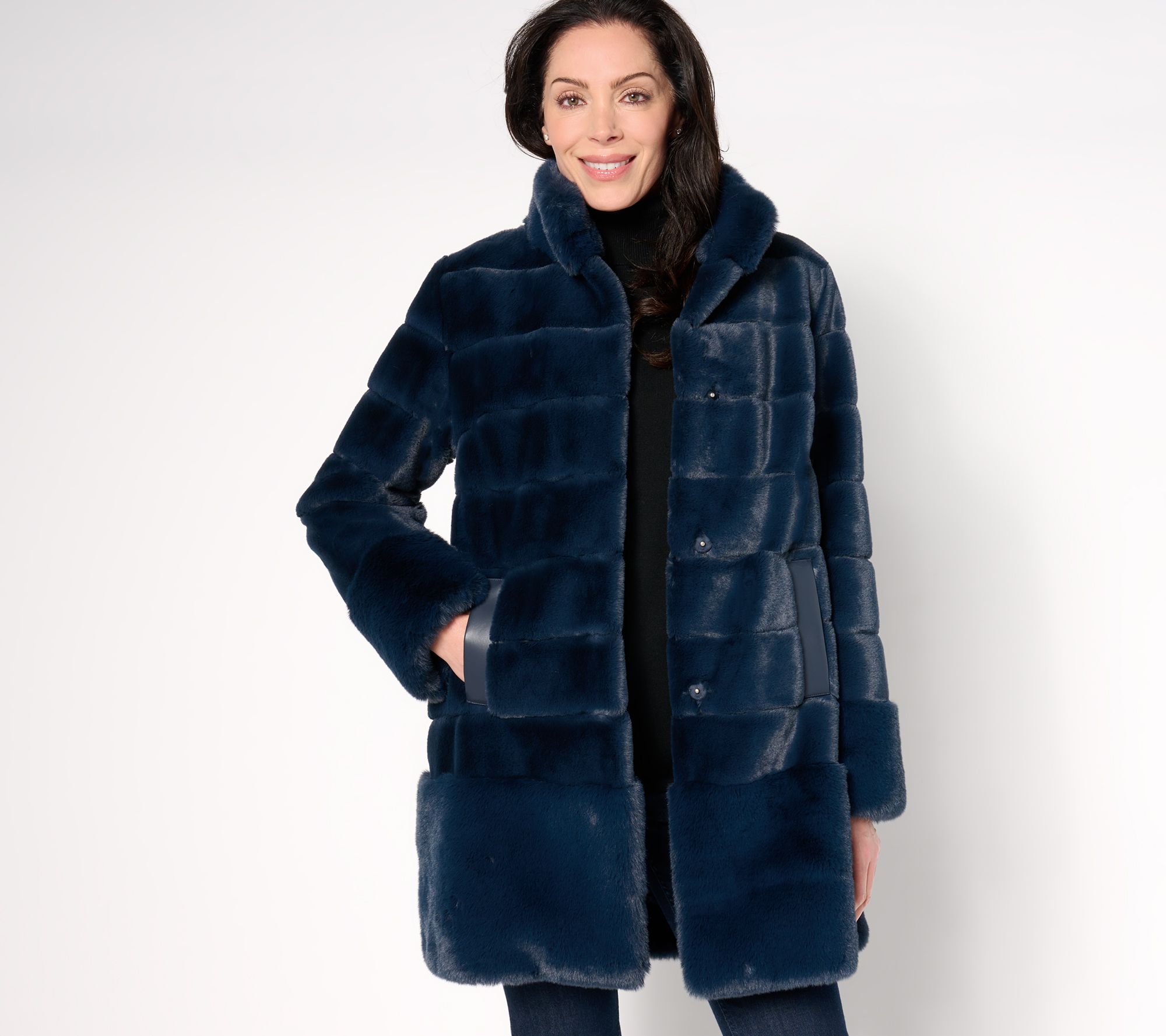 Dennis Basso Petite Pelted Faux Fur Jacket w/ Stand Collar