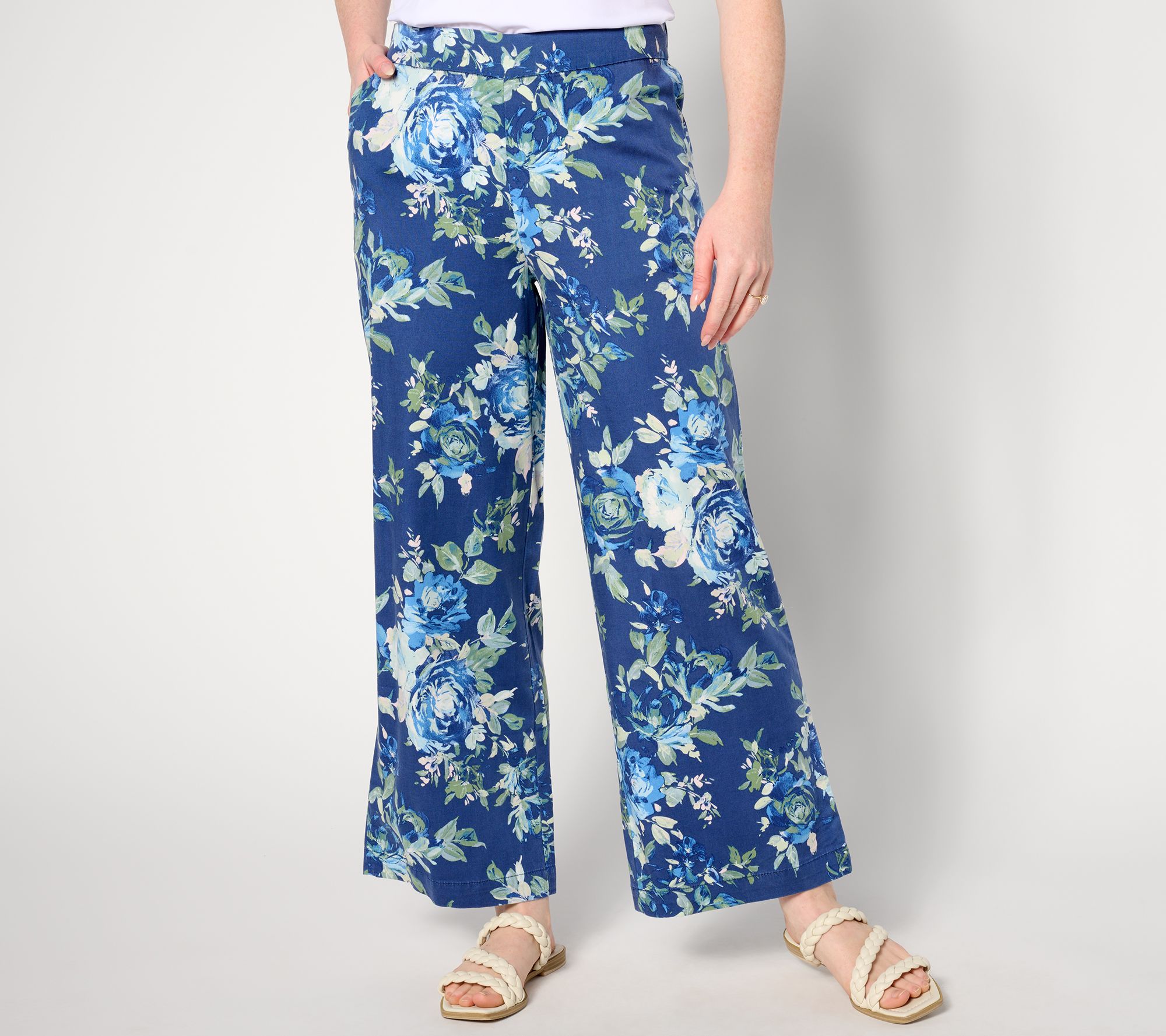 "As Is" Isaac Mizrahi Live! Petite Floral Printed Wide Leg Ankle Pants