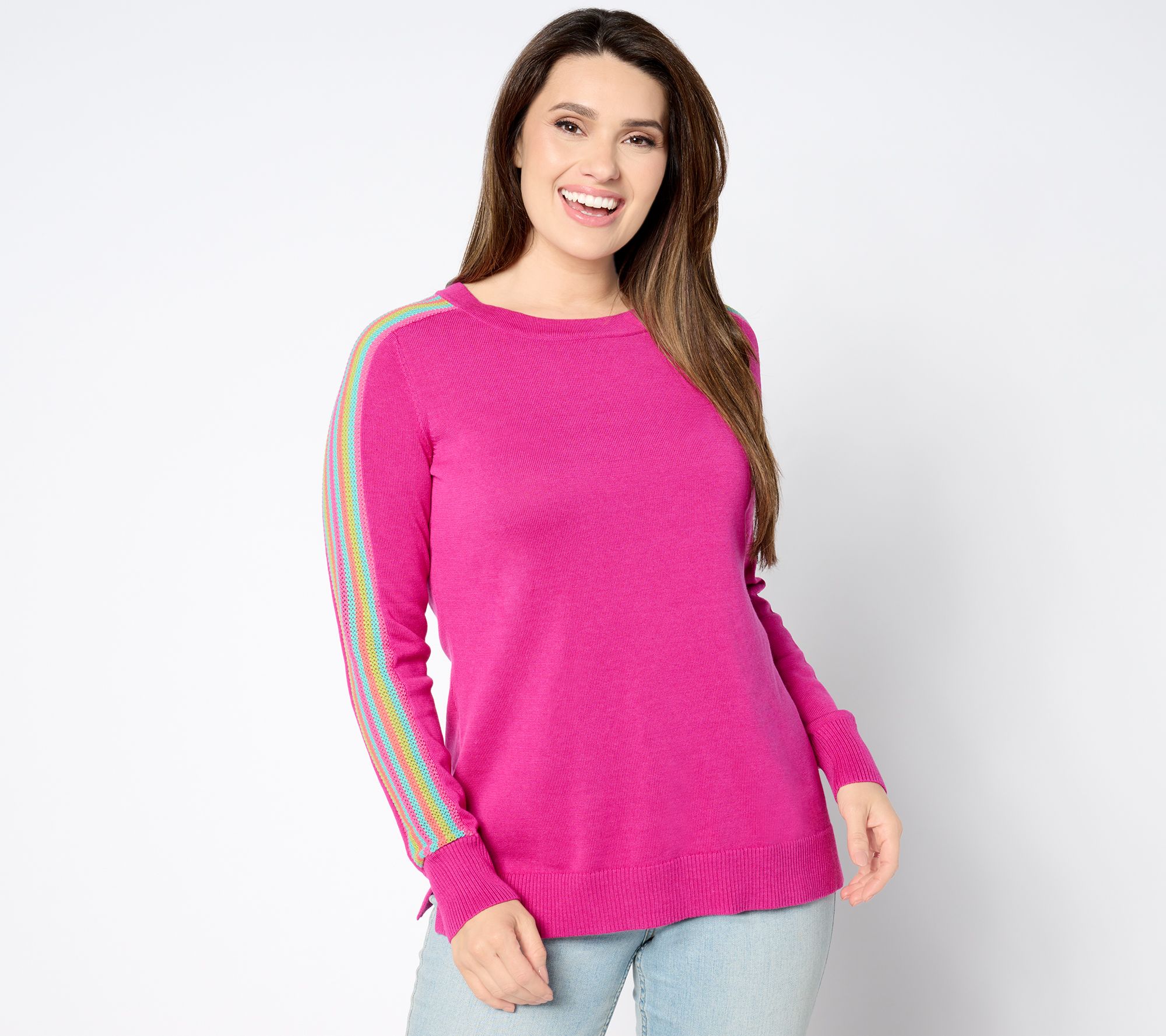 "As Is" Belle by Kim Gravel Varsity Vibes Crochet Stripe Sweater