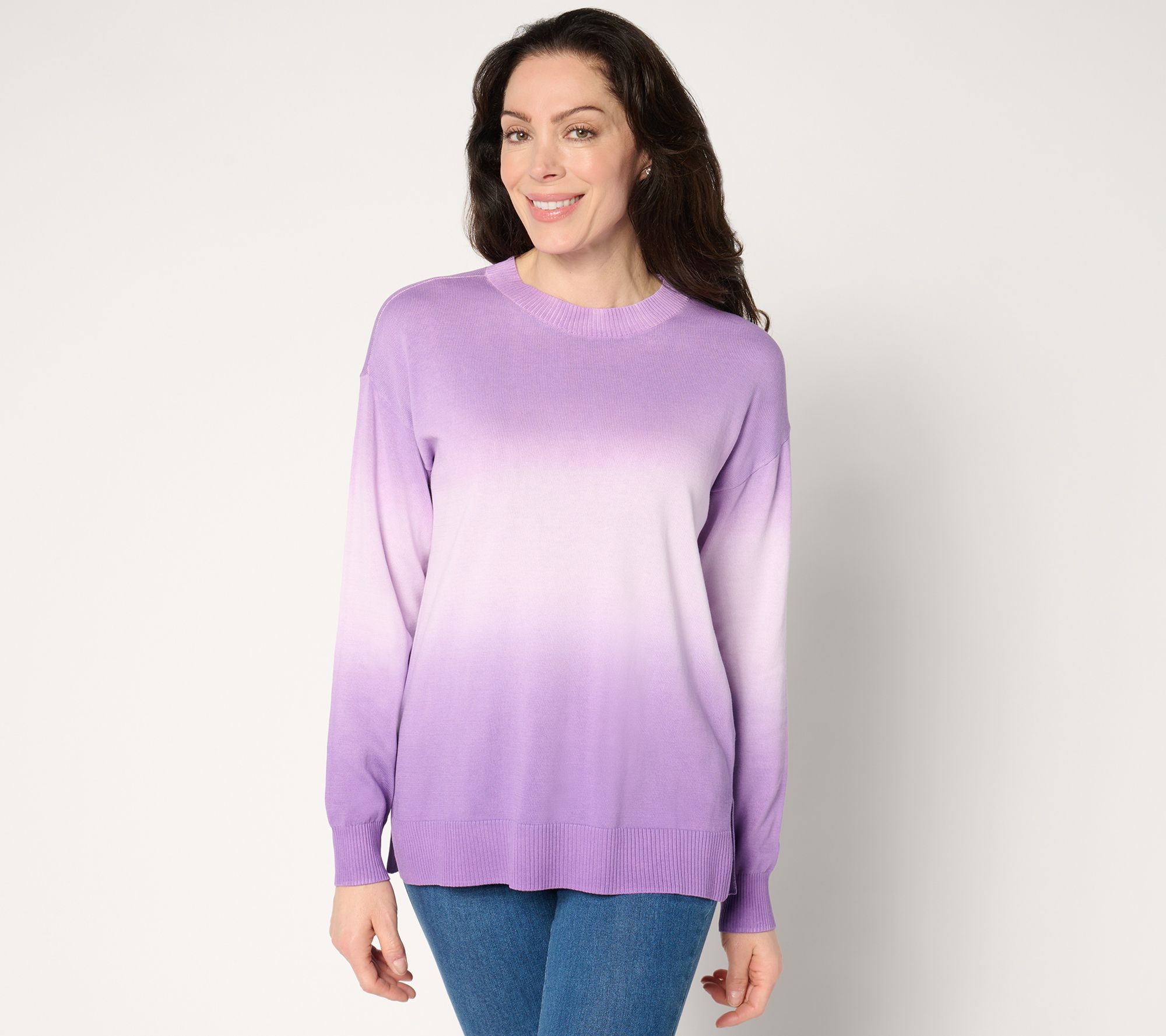 Denim & Co. 100% Cotton Dip-Dye Long-Sleeve Sweater