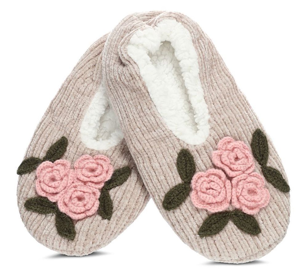  Memoi Coming Up Roses Chenille Sherpa-Lined Slippers