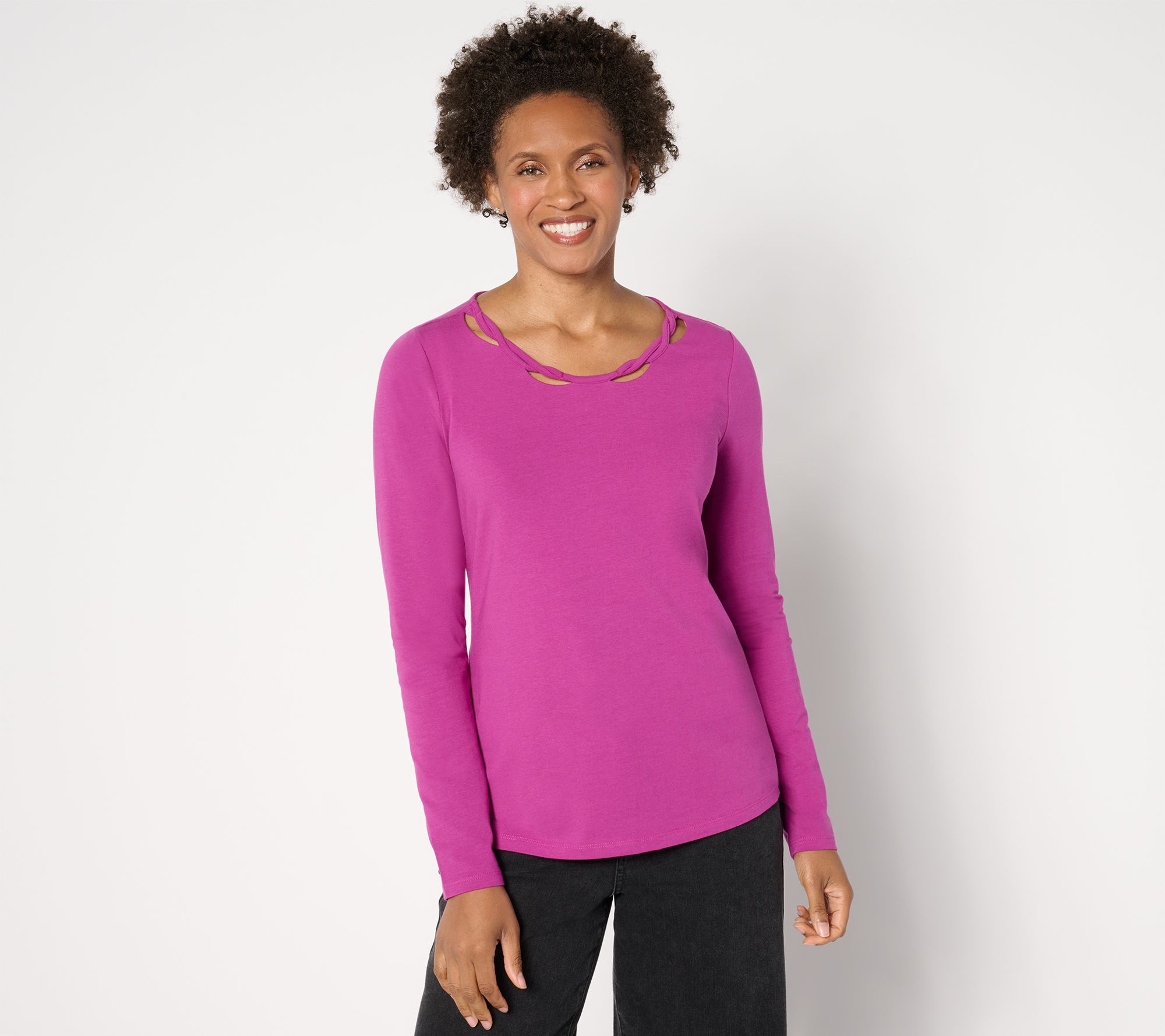 "As Is" Women with Control Washed Cotton Tee with Twist Detail