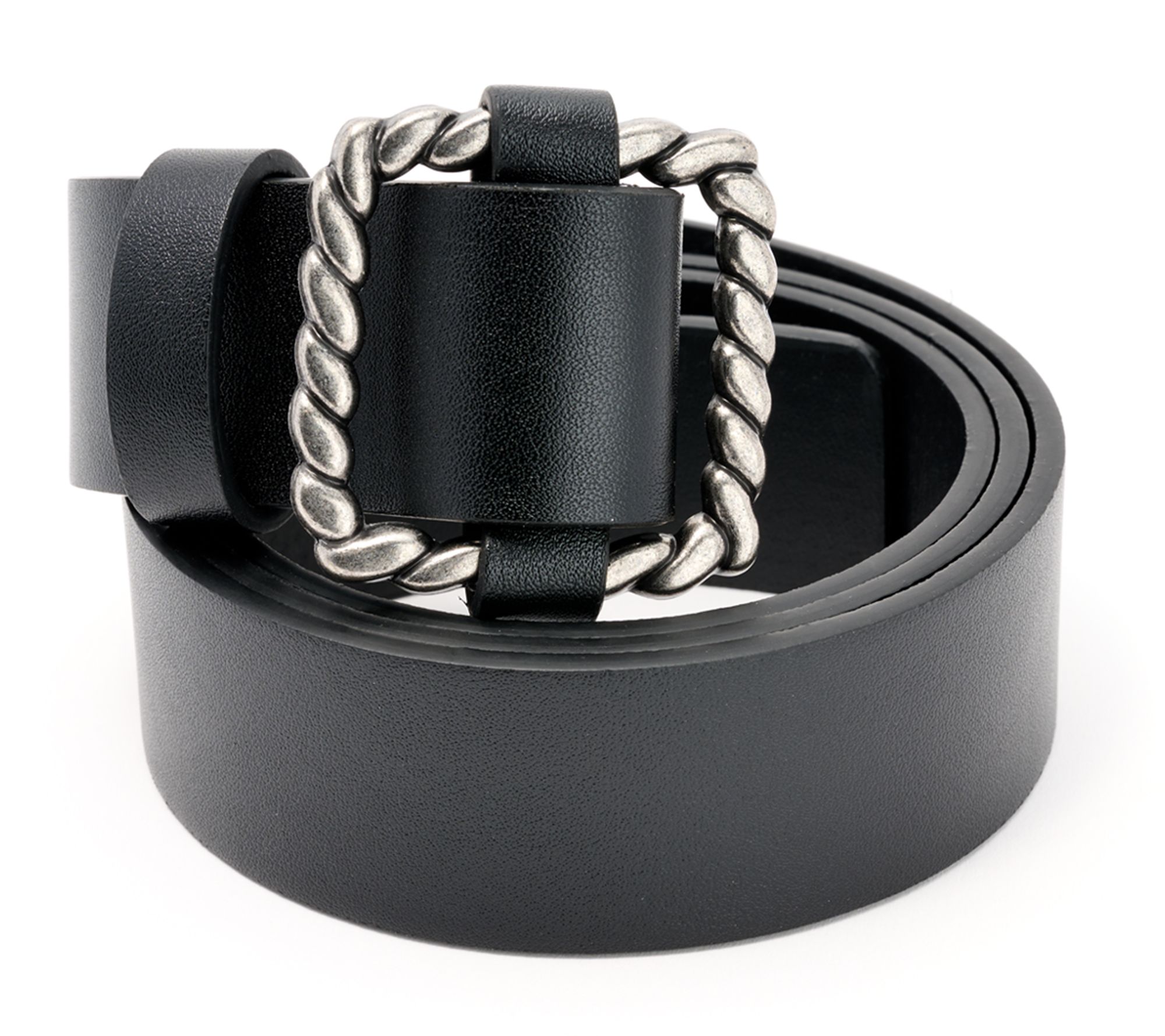 "As Is" Susan Graver Faux Leather Belt w/ Square Metal Rope Buckle